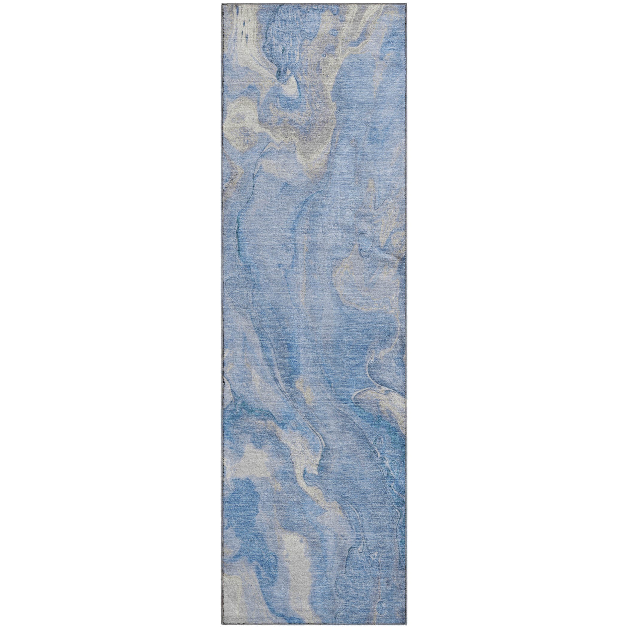 Santorini Machine Washable Transitional Blue Rug 2'3" x 7'6" #shape_Runner