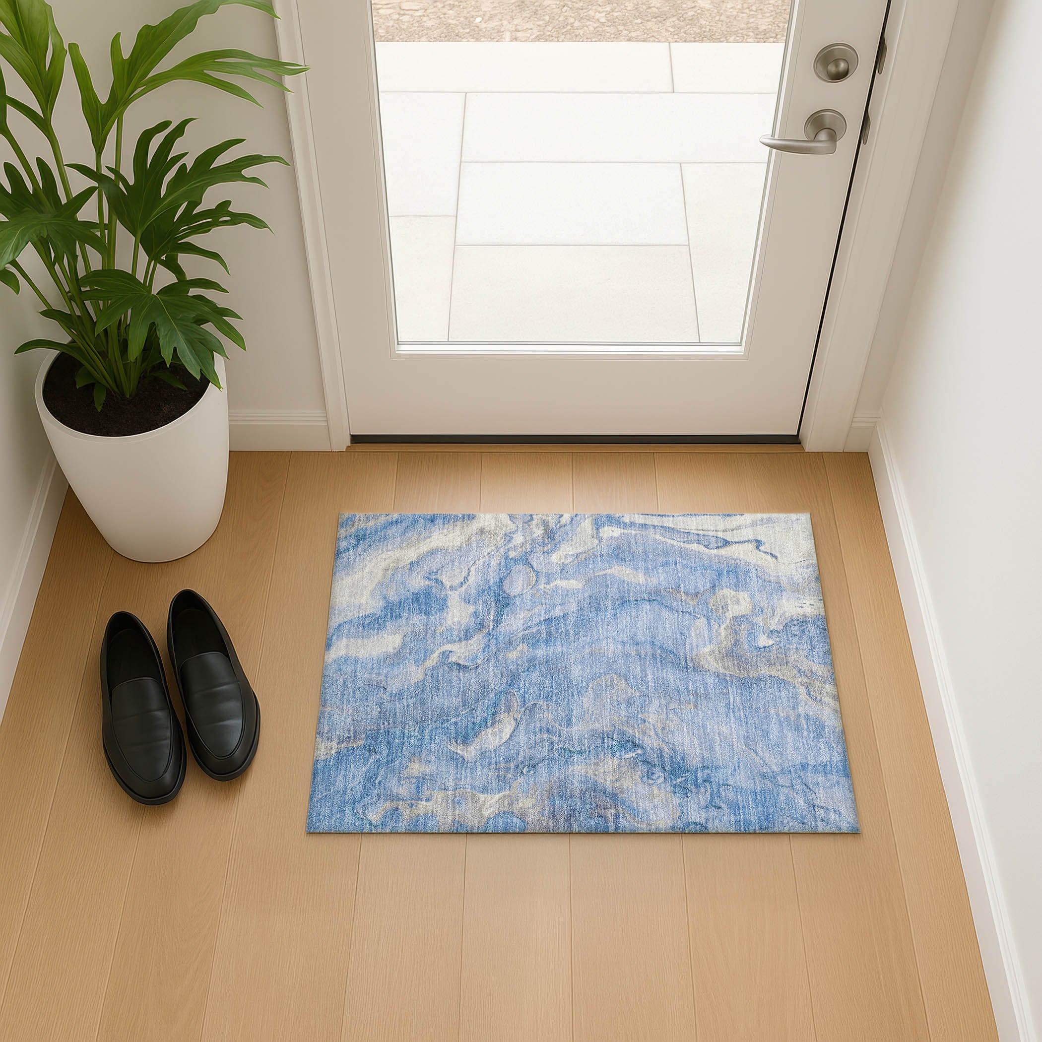 Santorini Machine Washable Transitional Blue Rug 1'8" x 2'6" #shape_Rectangle