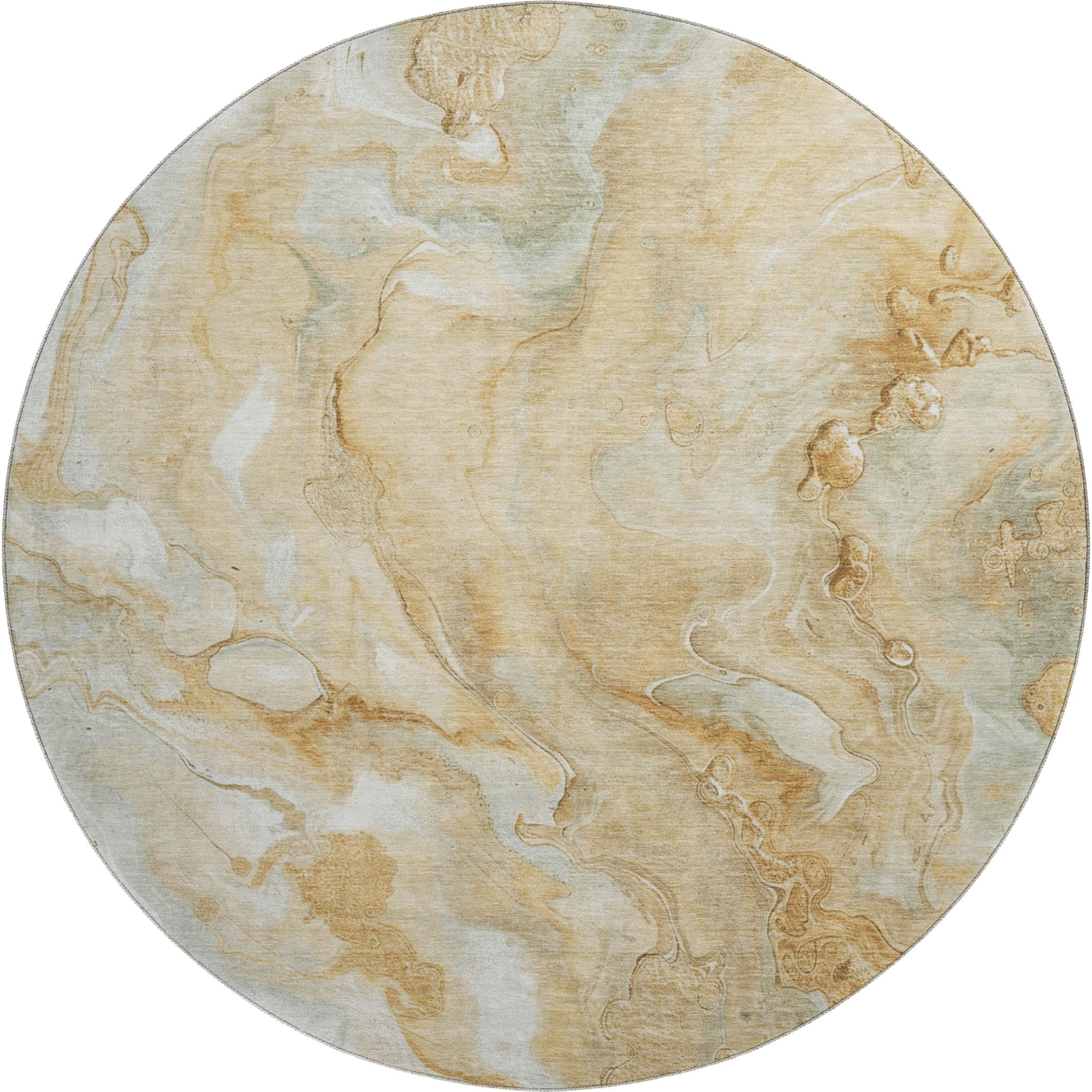Santorini Machine Washable Transitional Gold Rug 8' x 8' #shape_Round