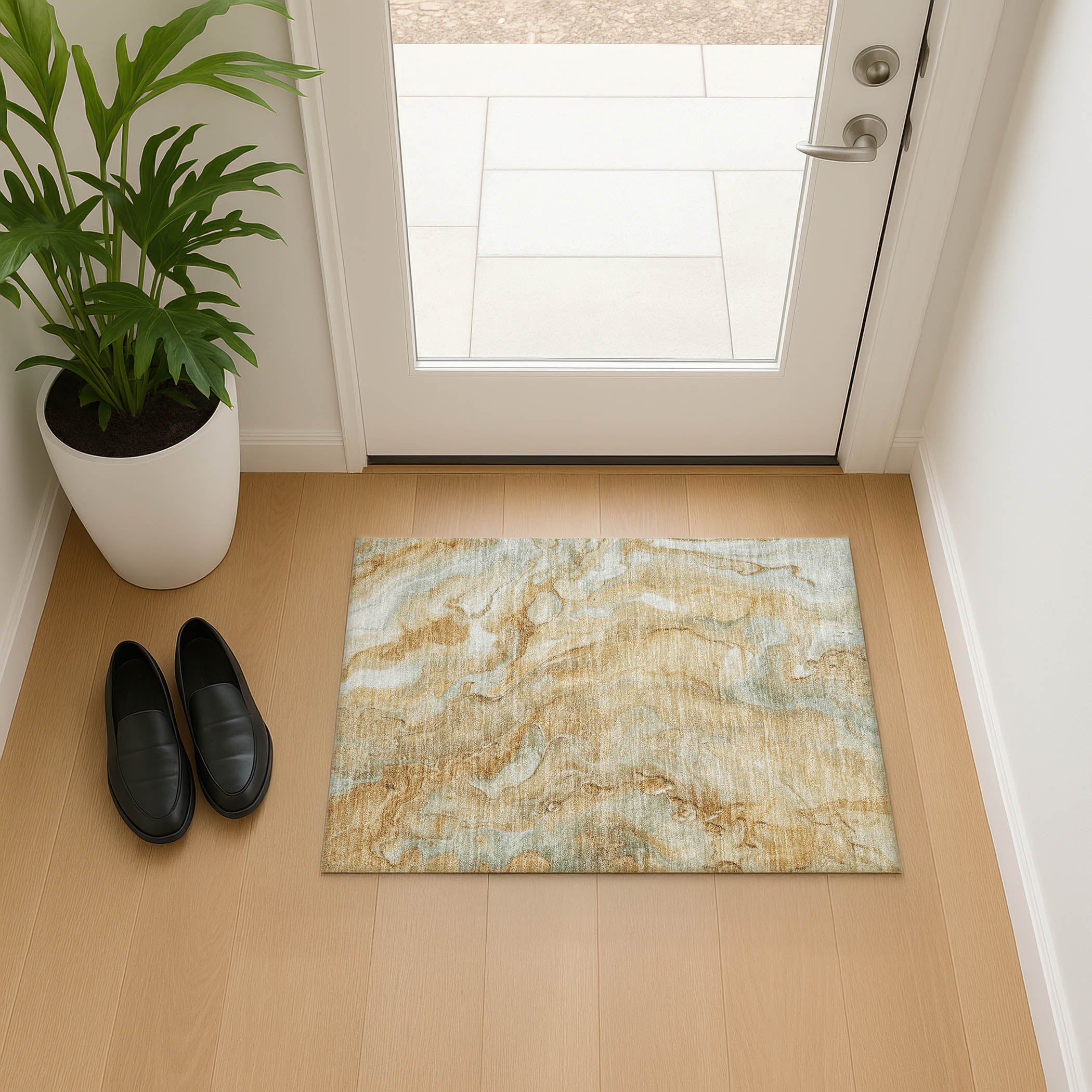 Santorini Machine Washable Transitional Gold Rug 1'8" x 2'6" #shape_Rectangle
