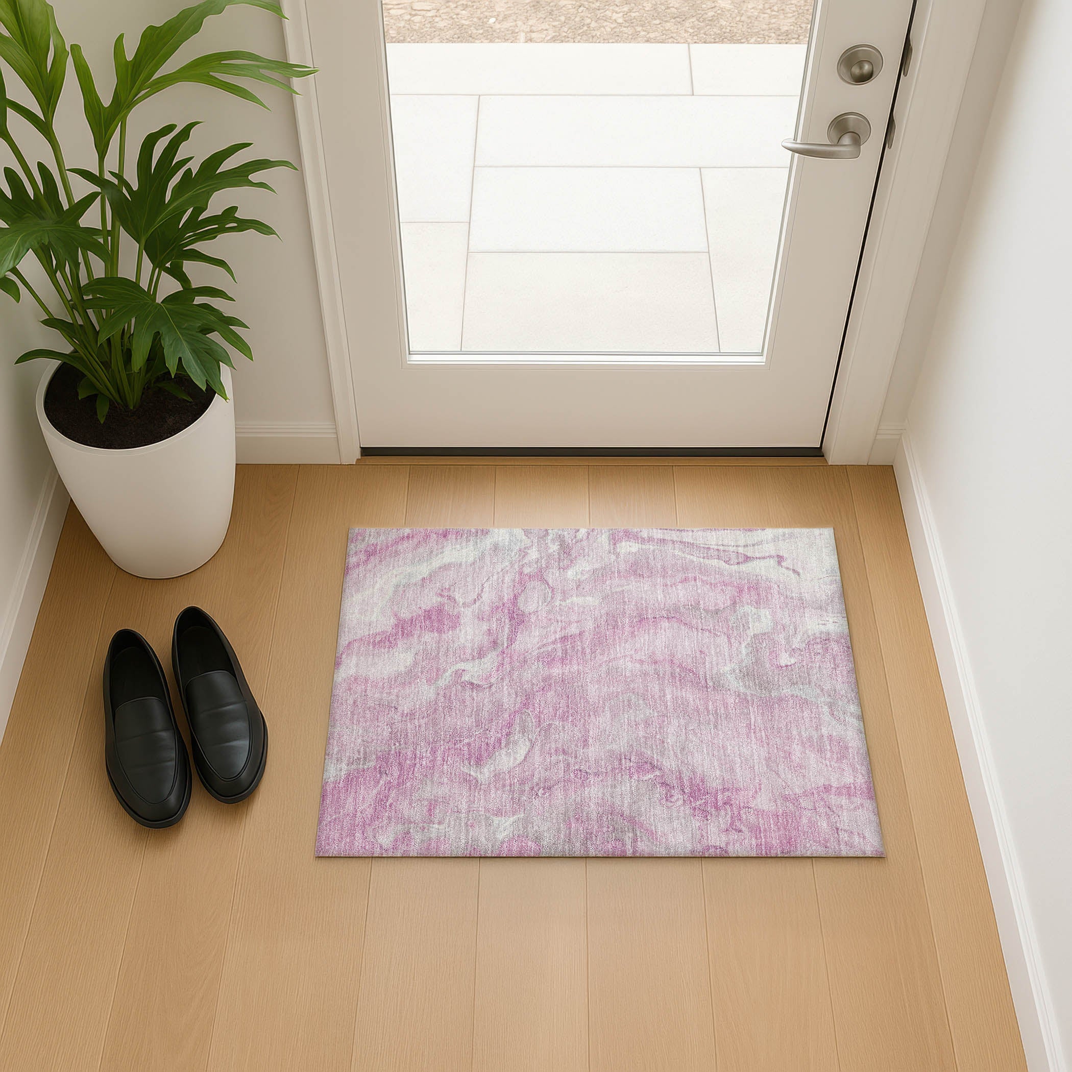 Santorini Machine Washable Transitional Pink Rug 1'8" x 2'6" #shape_Rectangle