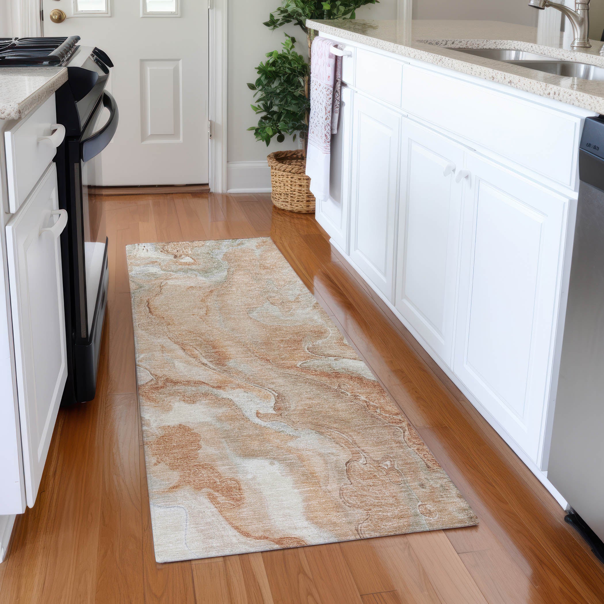 Santorini Machine Washable Transitional Salmon Orange Rug 2'3" x 7'6" #shape_Runner