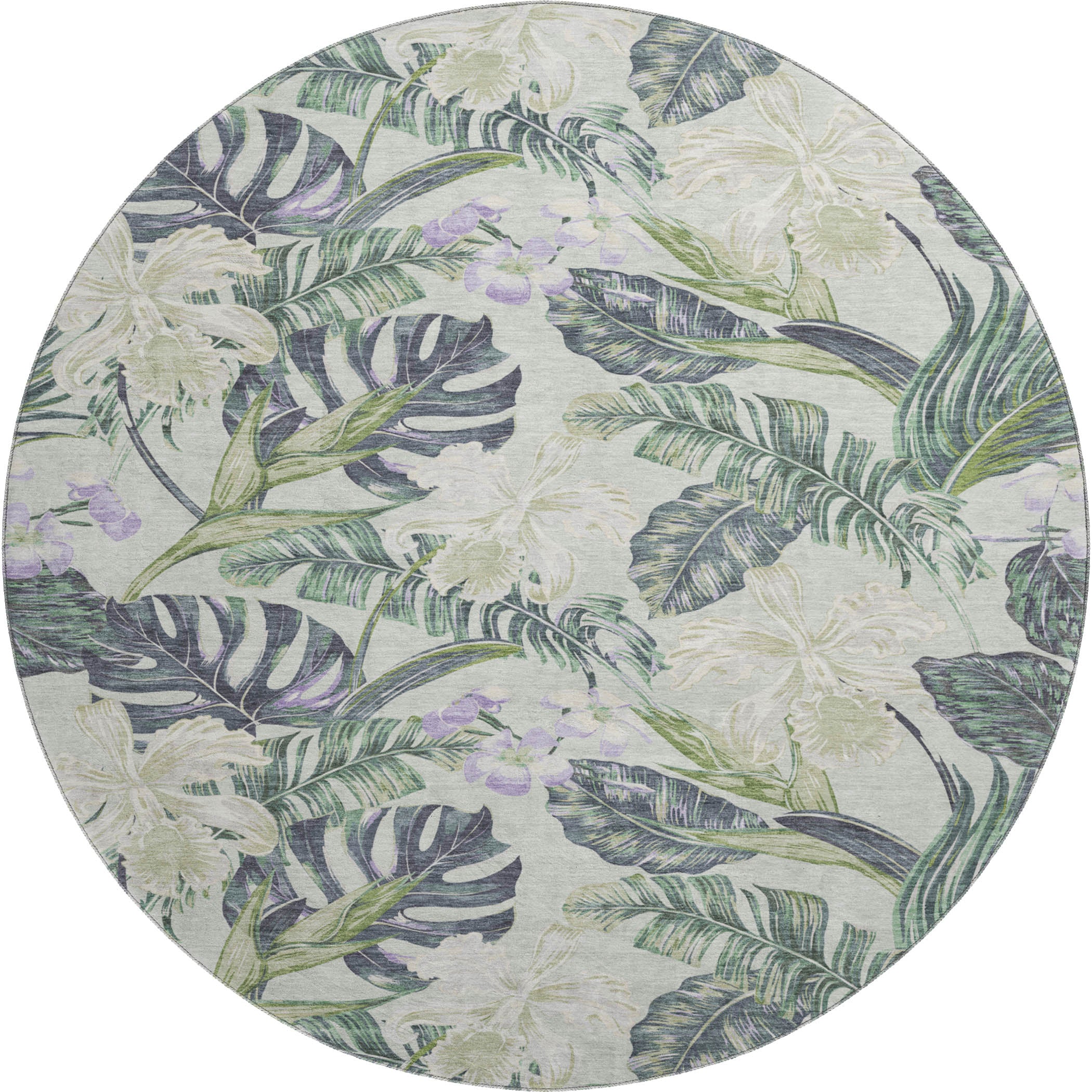 Dubrovnik Machine Washable Transitional Aloe Green Rug 8' x 8' #shape_Round