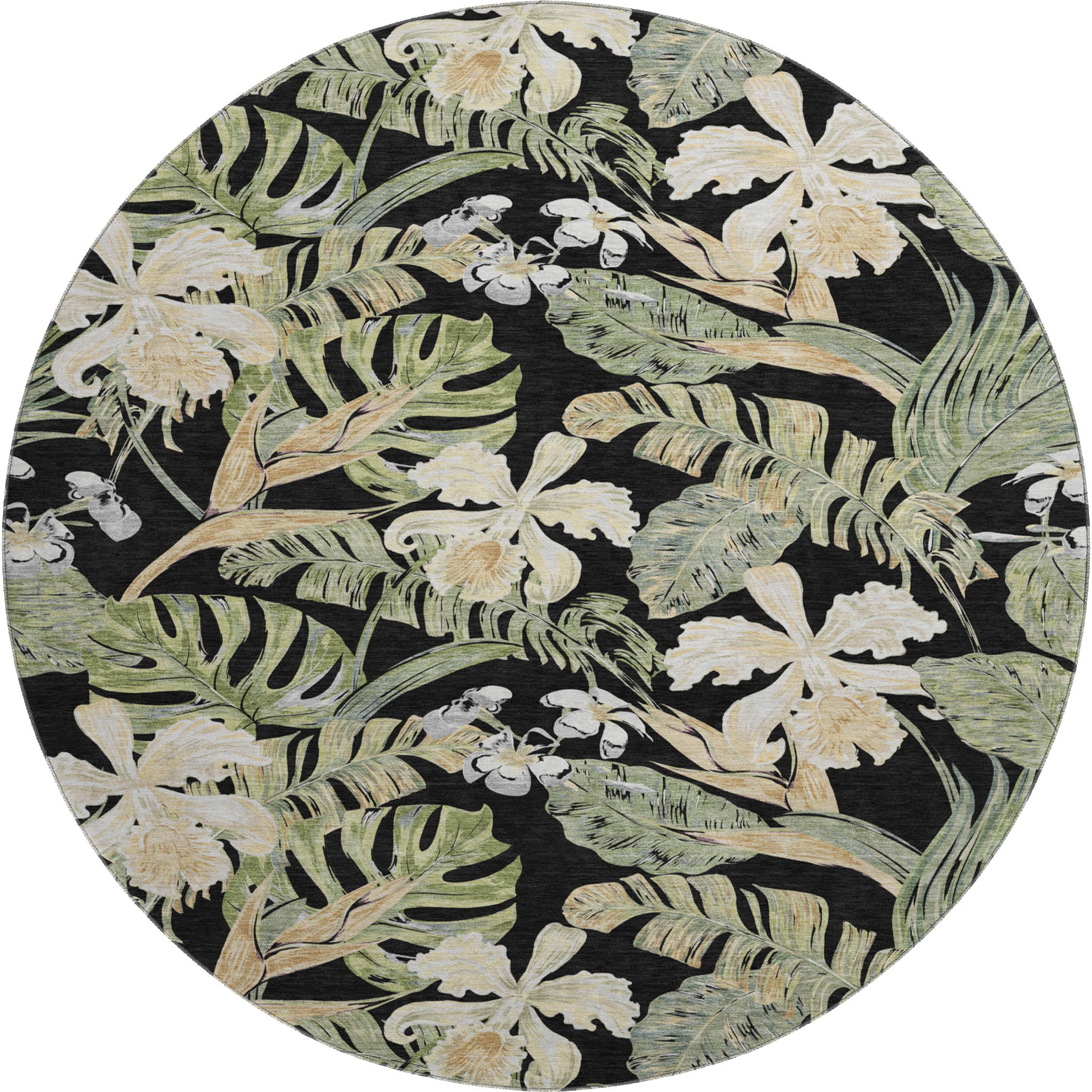 Dubrovnik Machine Washable Transitional Black Rug 8' x 8' #shape_Round