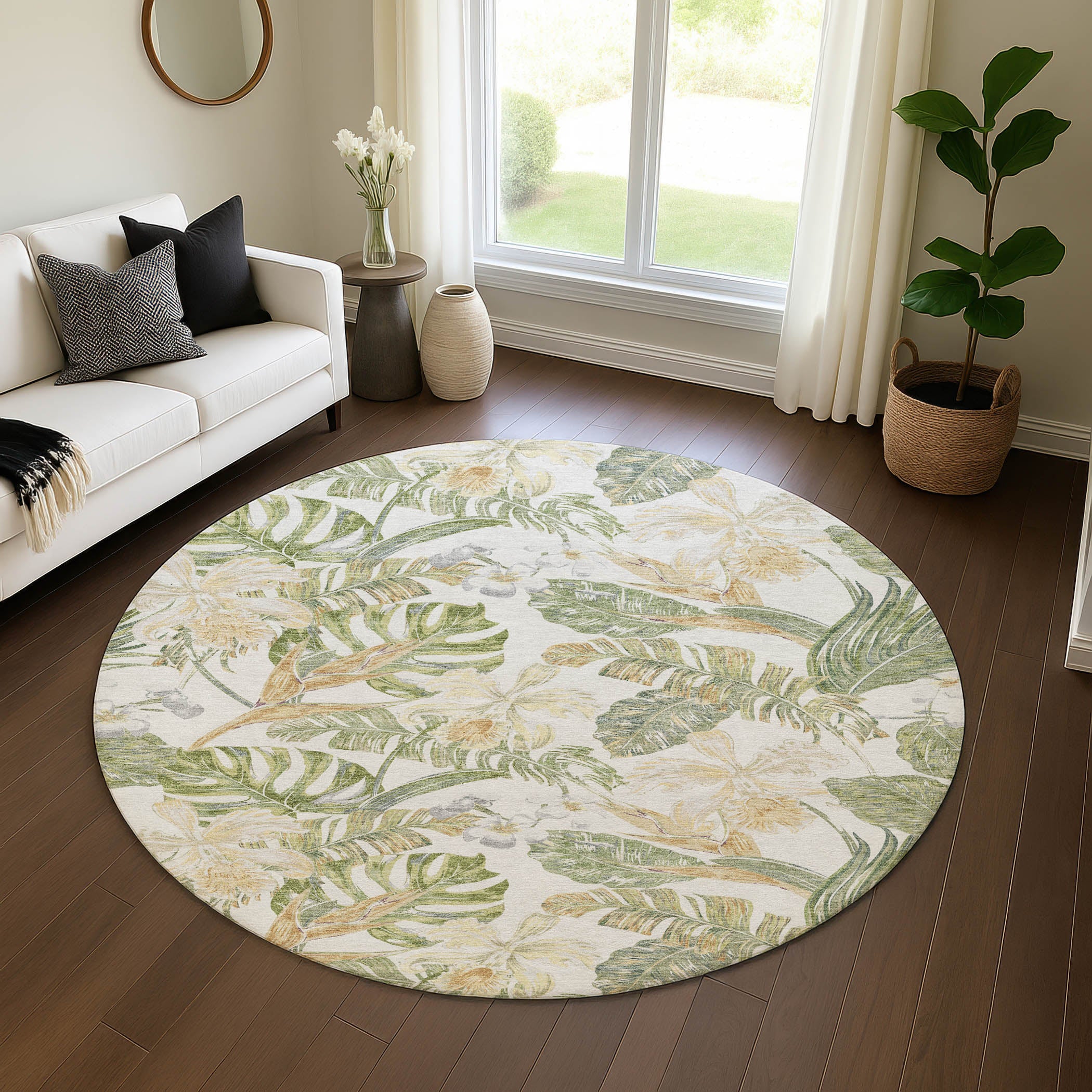 Dubrovnik Machine Washable Transitional Ivory Rug 8' x 8' #shape_Round