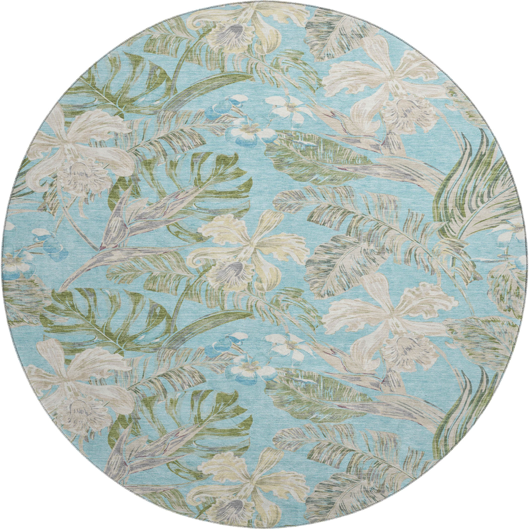 Dubrovnik Machine Washable Transitional Teal Rug 8' x 8' #shape_Round