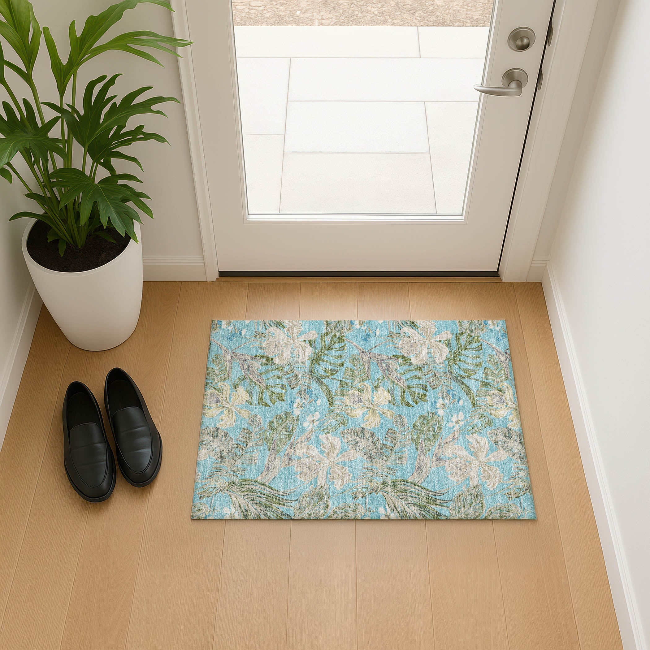 Dubrovnik Machine Washable Transitional Teal Rug 1'8" x 2'6" #shape_Rectangle