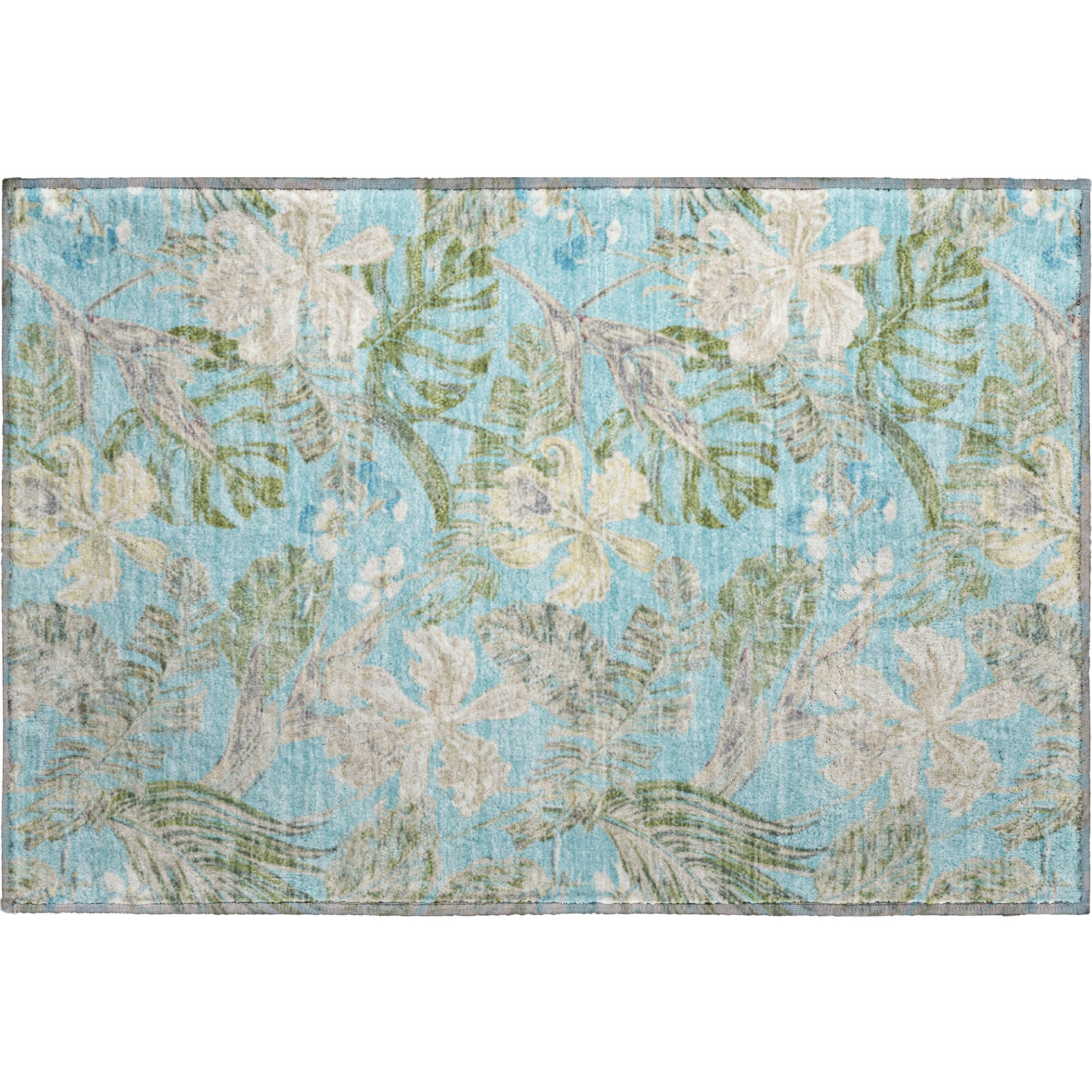 Dubrovnik Machine Washable Transitional Teal Rug 1'8" x 2'6" #shape_Rectangle