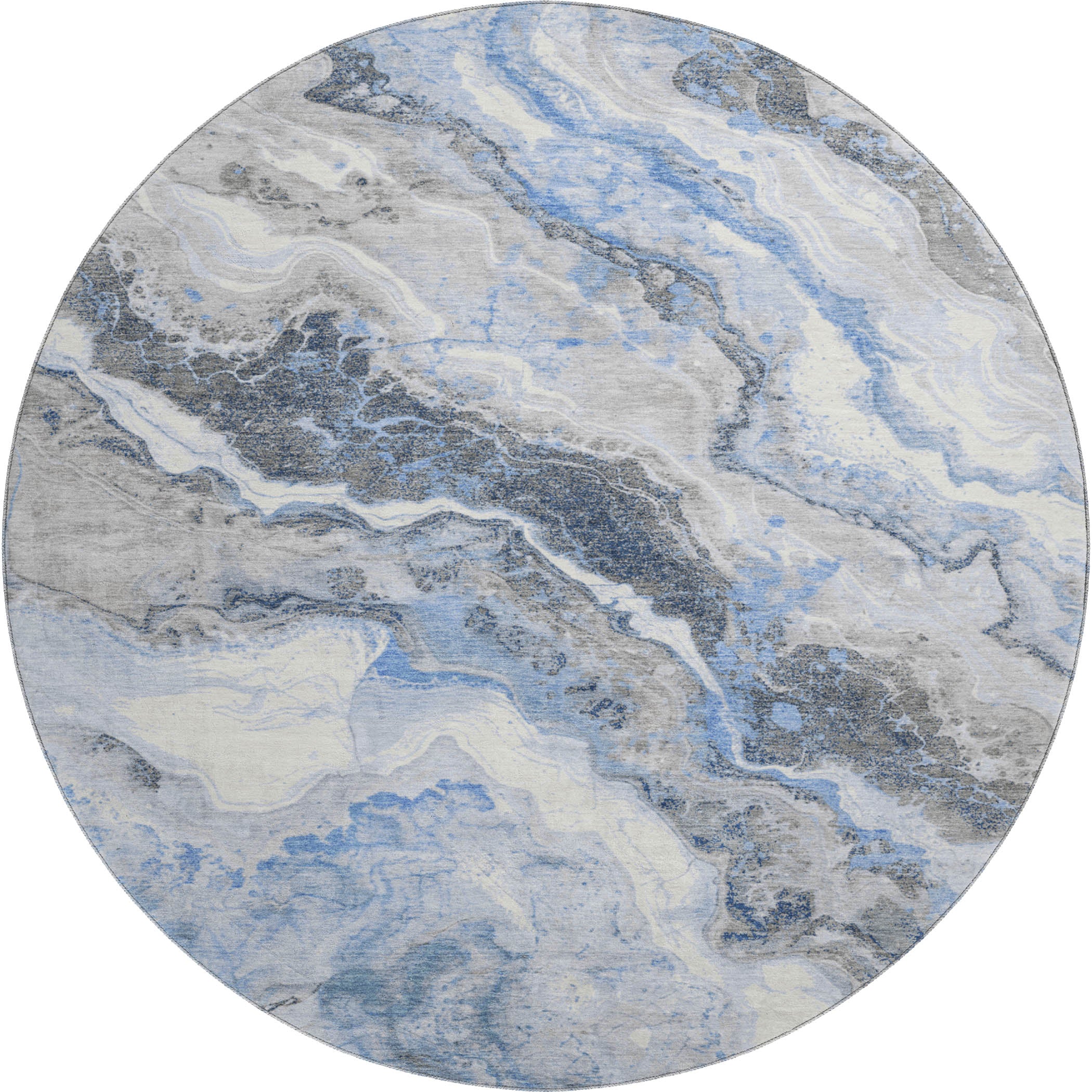 Reykjavik Machine Washable Transitional Blue Rug 8' x 8' #shape_Round