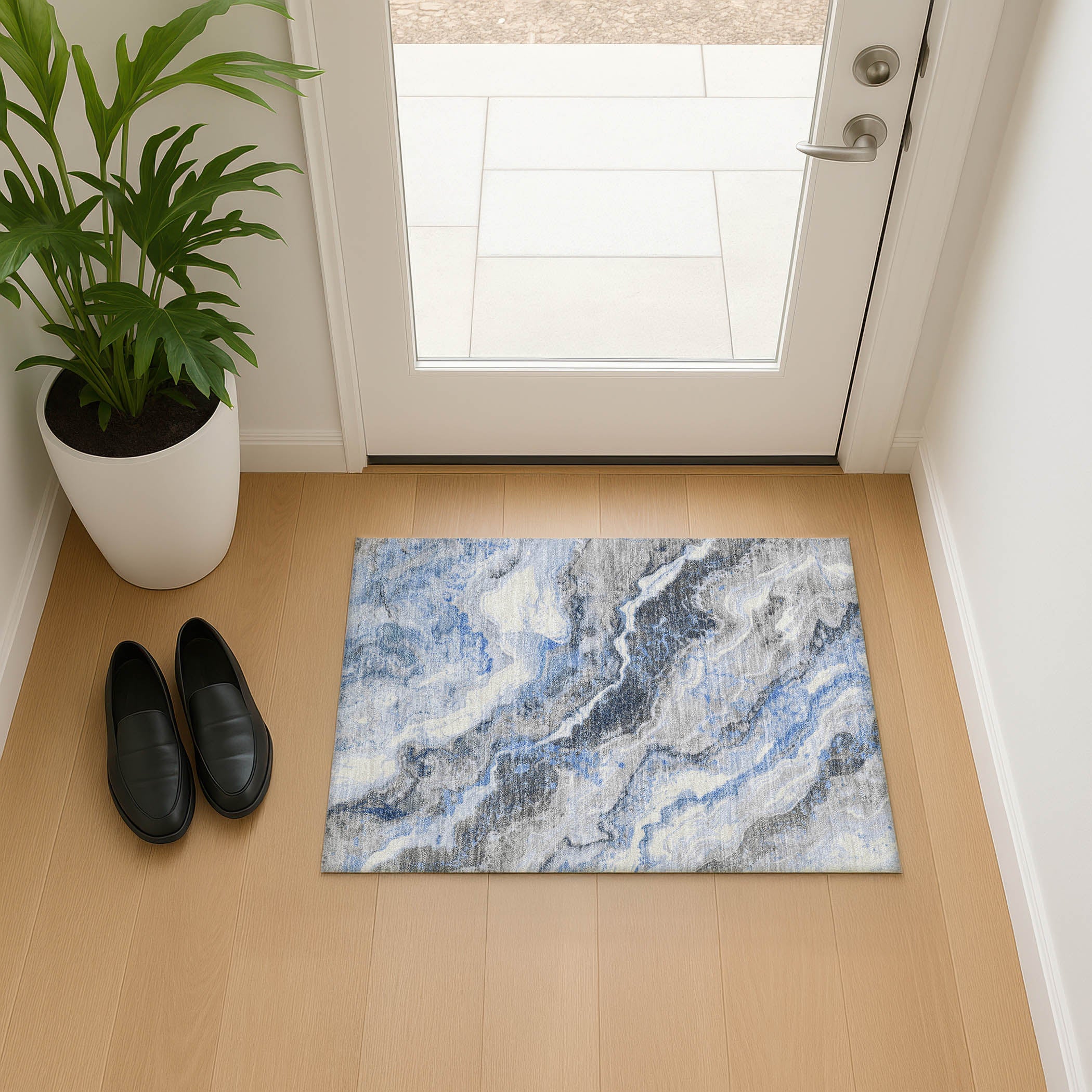Reykjavik Machine Washable Transitional Blue Rug 1'8" x 2'6" #shape_Rectangle