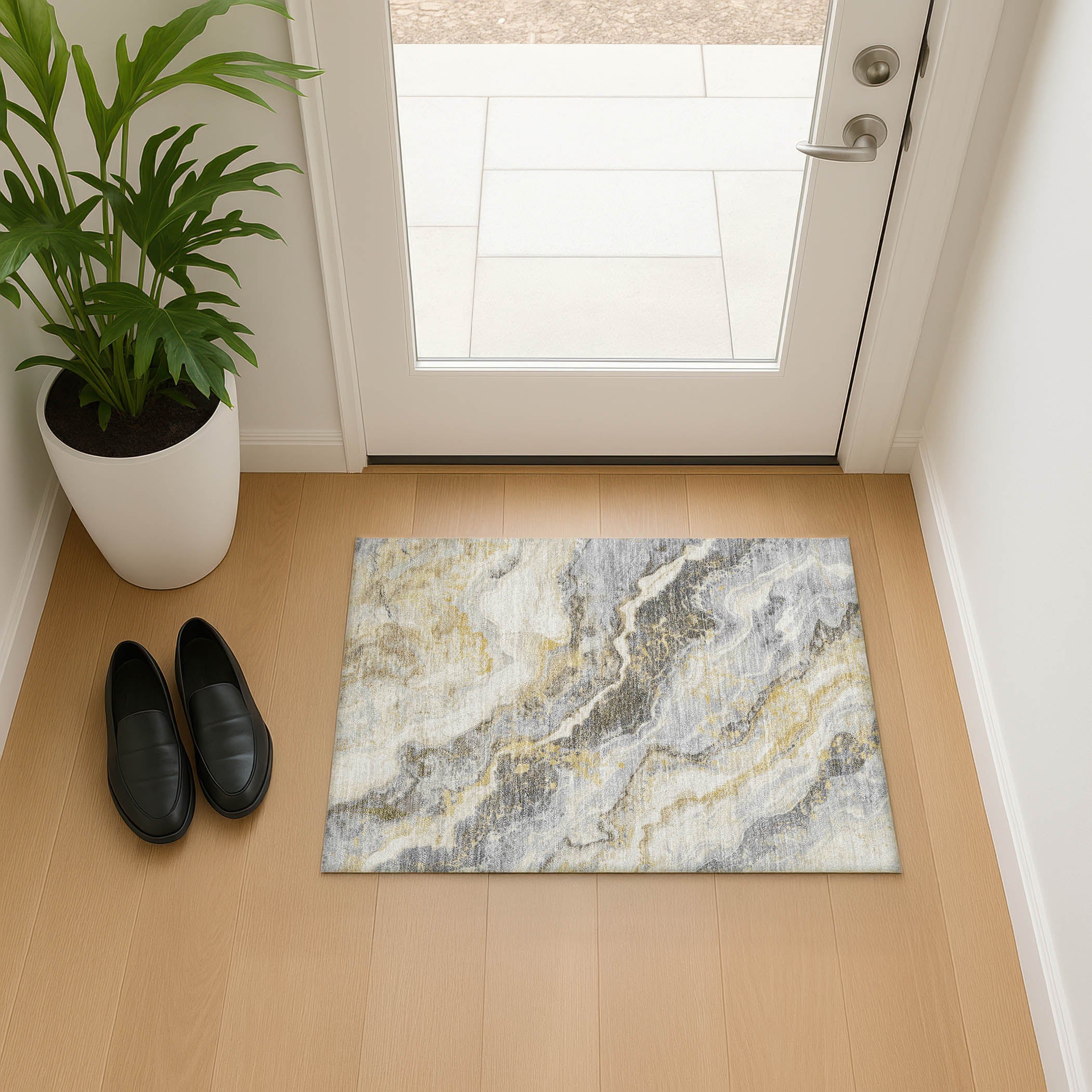 Reykjavik Machine Washable Transitional Gold Rug 1'8" x 2'6" #shape_Rectangle