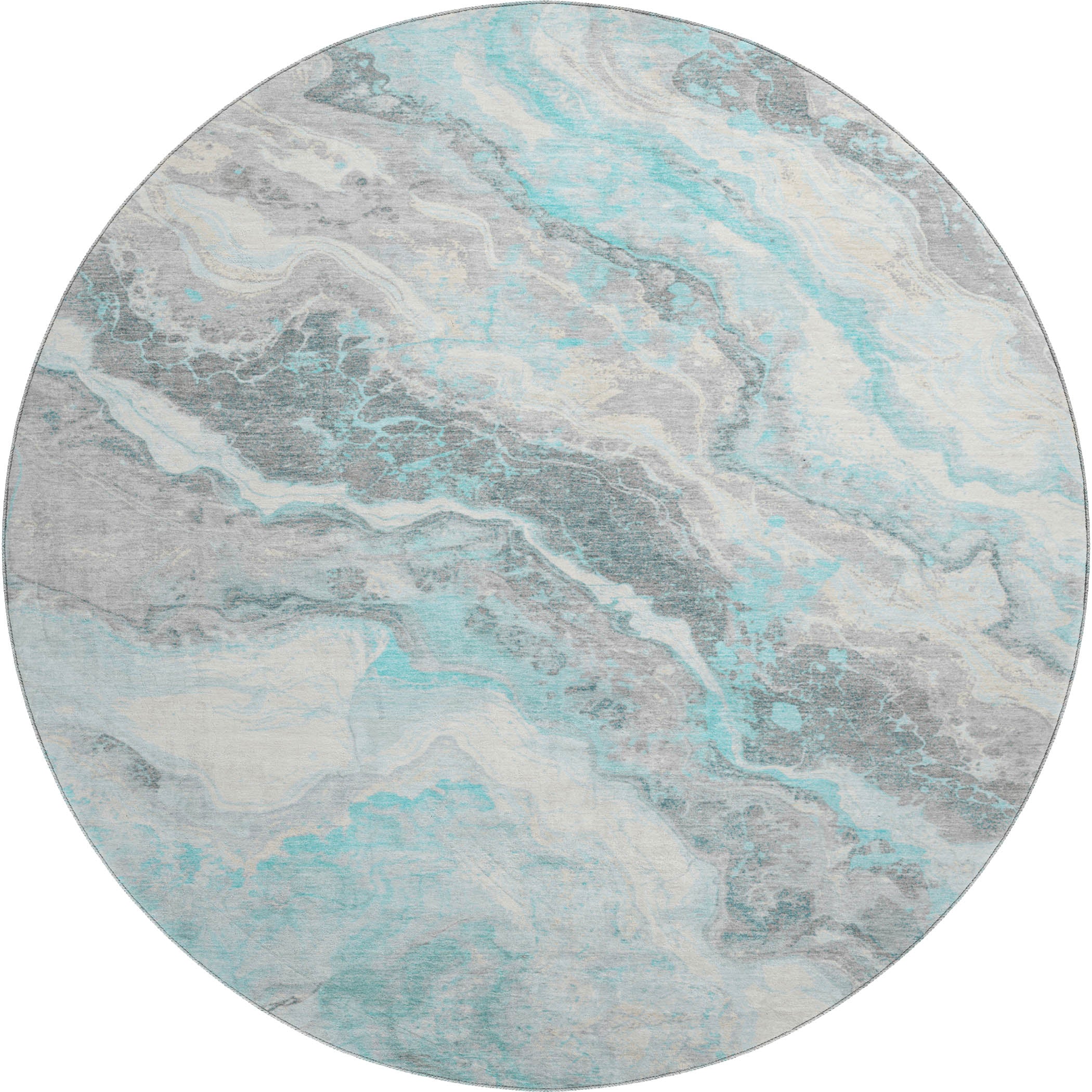 Reykjavik Machine Washable Transitional Teal Rug 8' x 8' #shape_Round