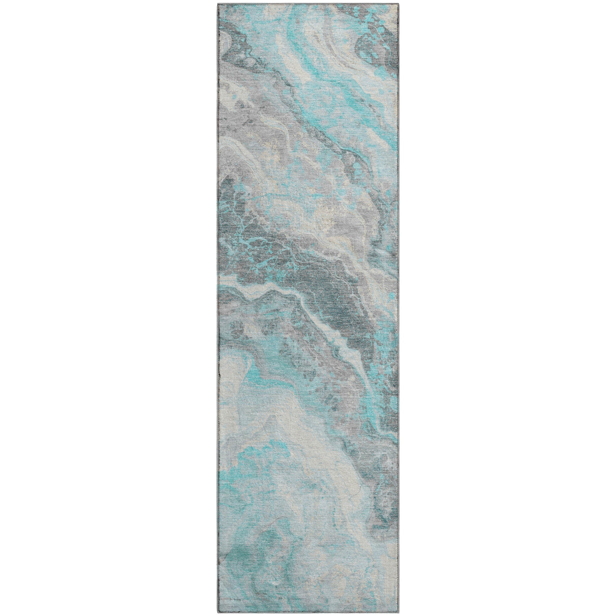 Reykjavik Machine Washable Transitional Teal Rug 2'3" x 7'6" #shape_Runner