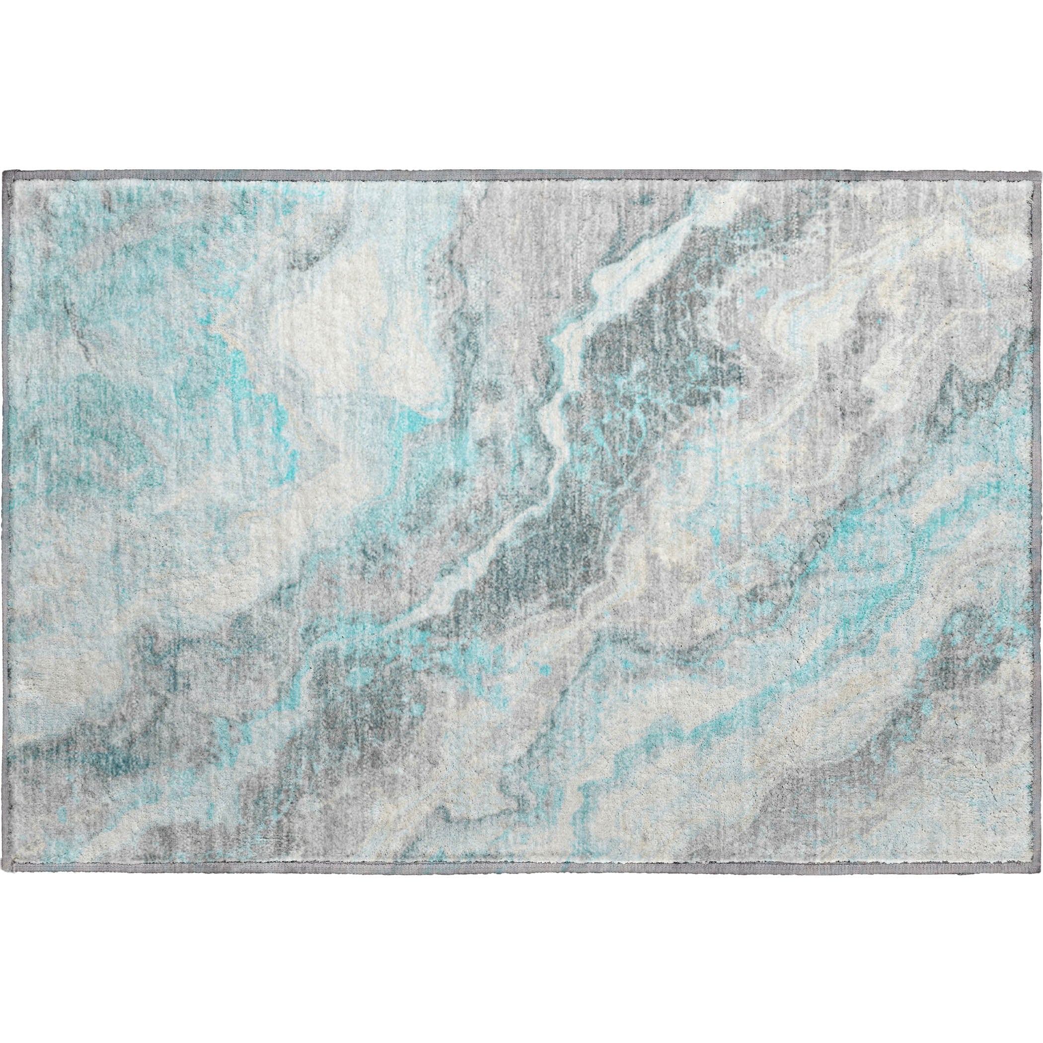 Reykjavik Machine Washable Transitional Teal Rug 1'8" x 2'6" #shape_Rectangle