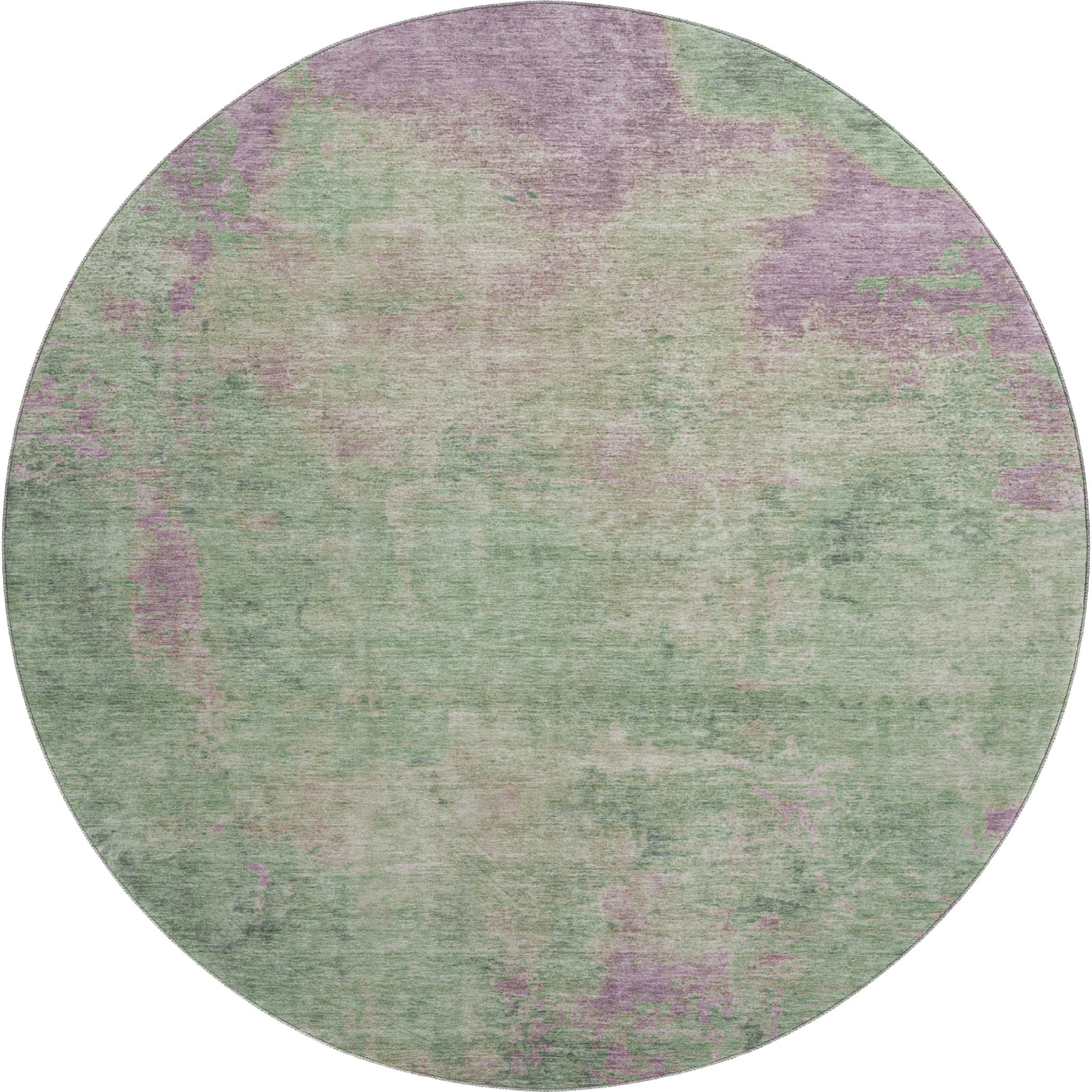 Seoul Machine Washable Transitional Aloe Green Rug 8' x 8' #shape_Round