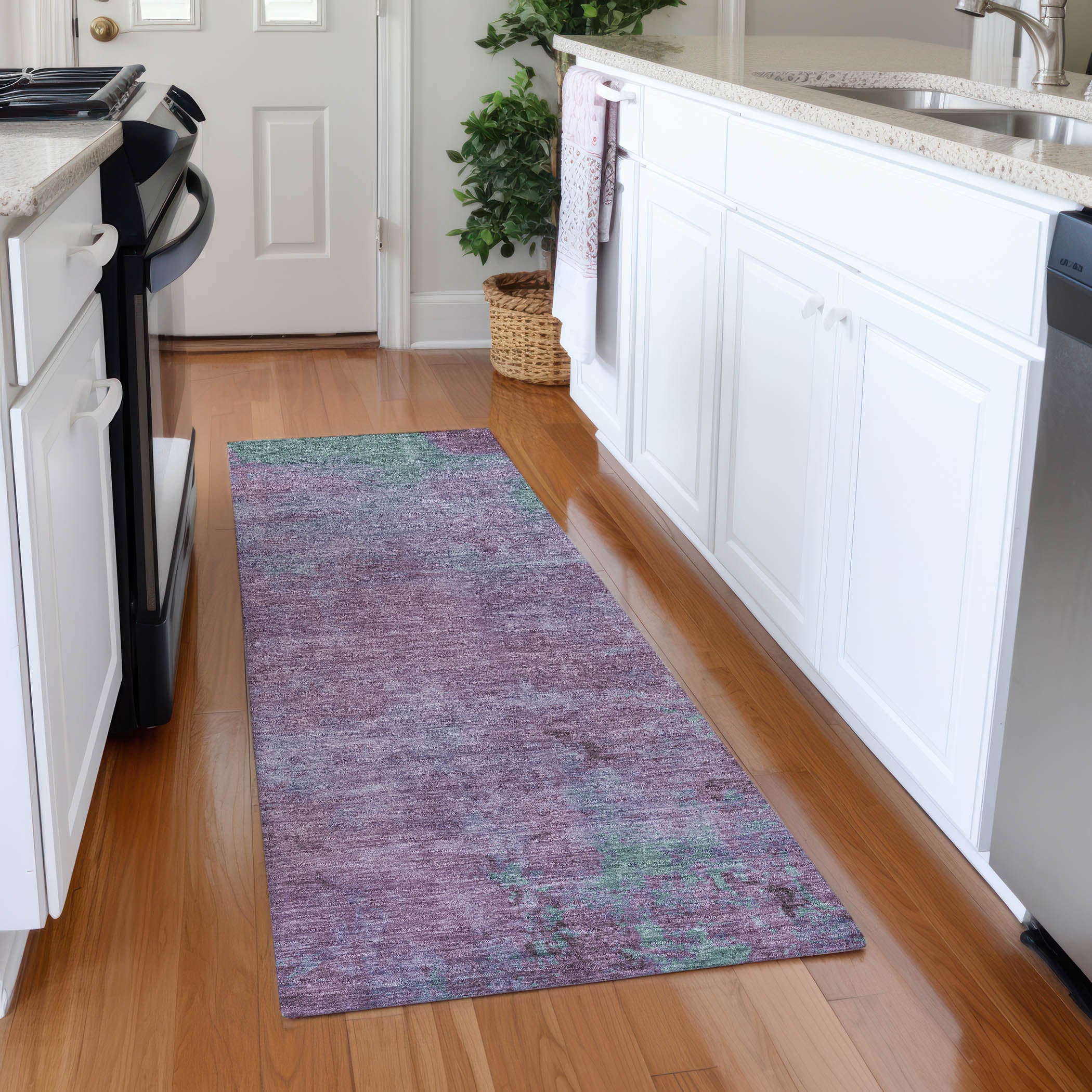 Seoul Machine Washable Transitional Lavender Purple Rug 2'3" x 7'6" #shape_Runner