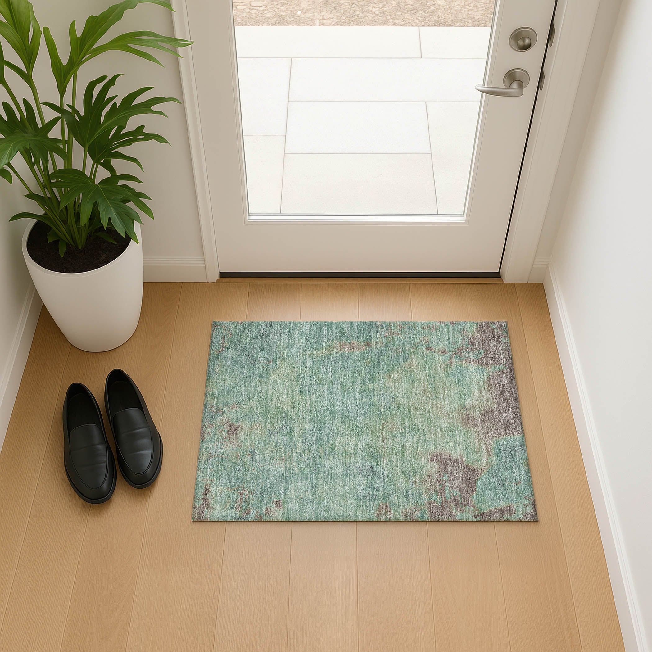Seoul Machine Washable Transitional Seafoam Blue Rug 1'8" x 2'6" #shape_Rectangle