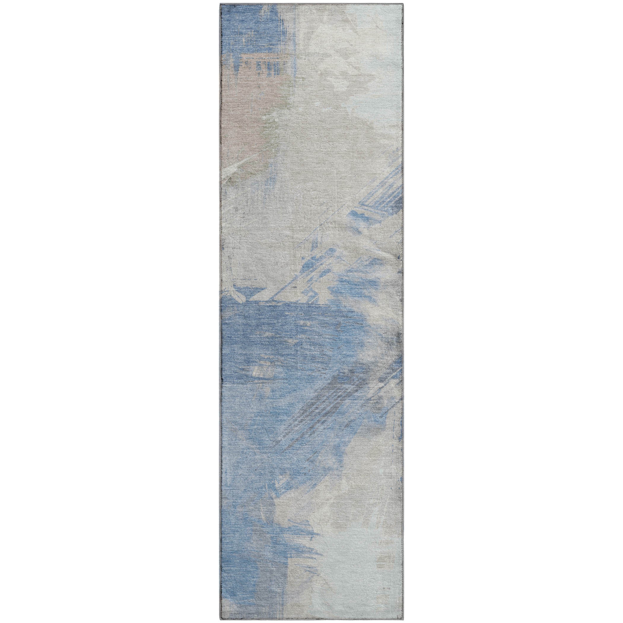 Antigua Machine Washable Transitional Denim Blue Rug 2'3" x 7'6" #shape_Runner
