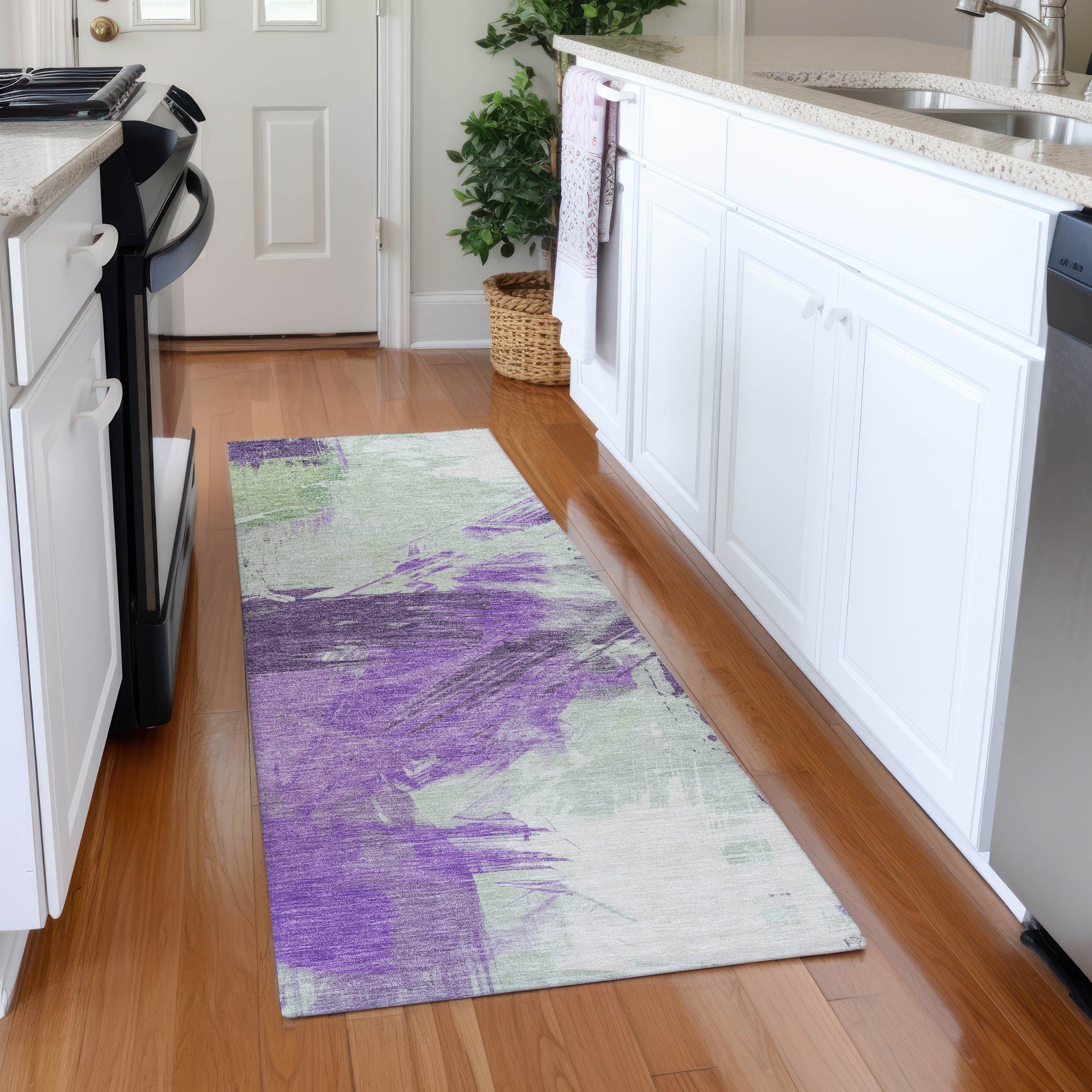 Antigua Machine Washable Transitional Purple Rug 2'3" x 7'6" #shape_Runner
