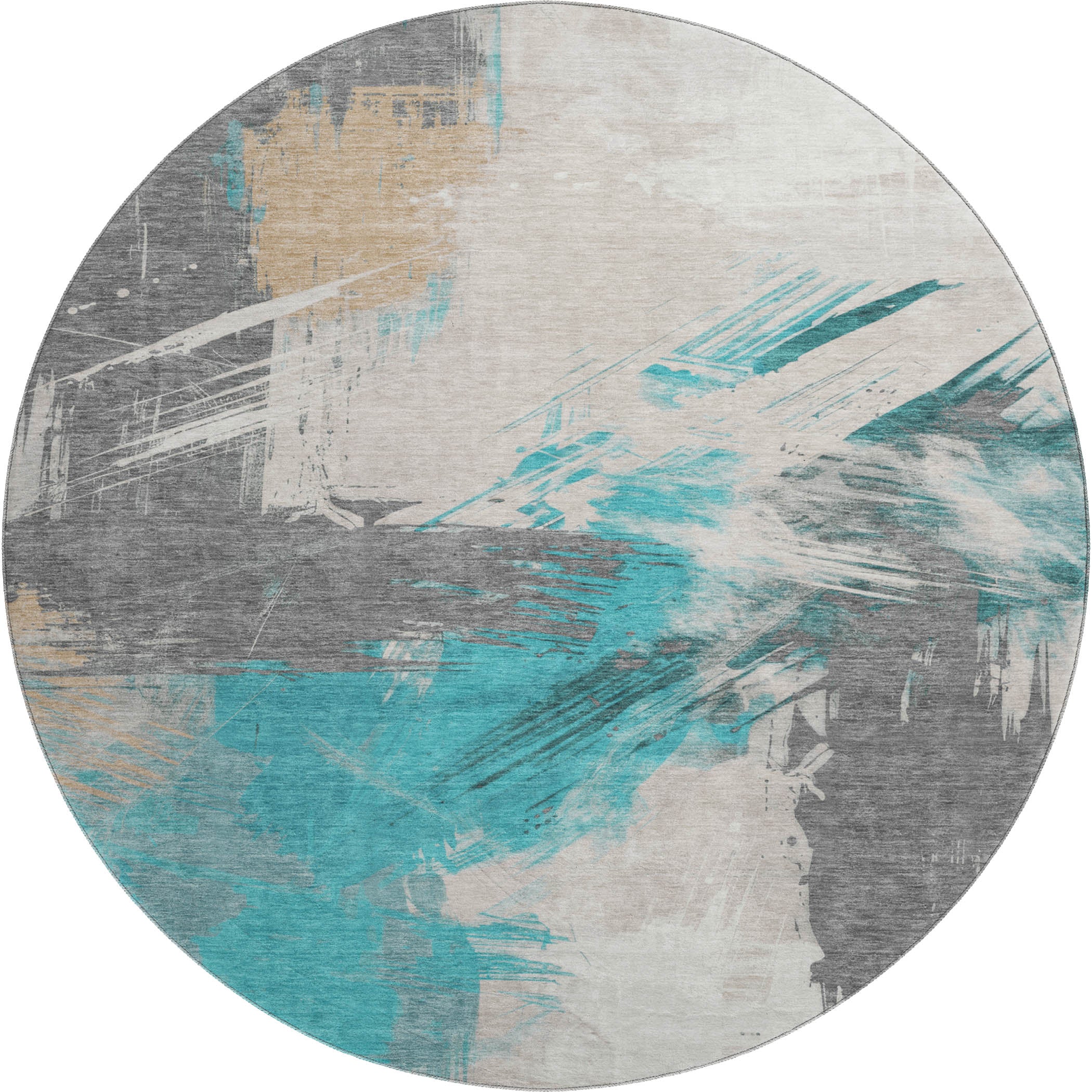 Antigua Machine Washable Transitional Teal Rug 8' x 8' #shape_Round