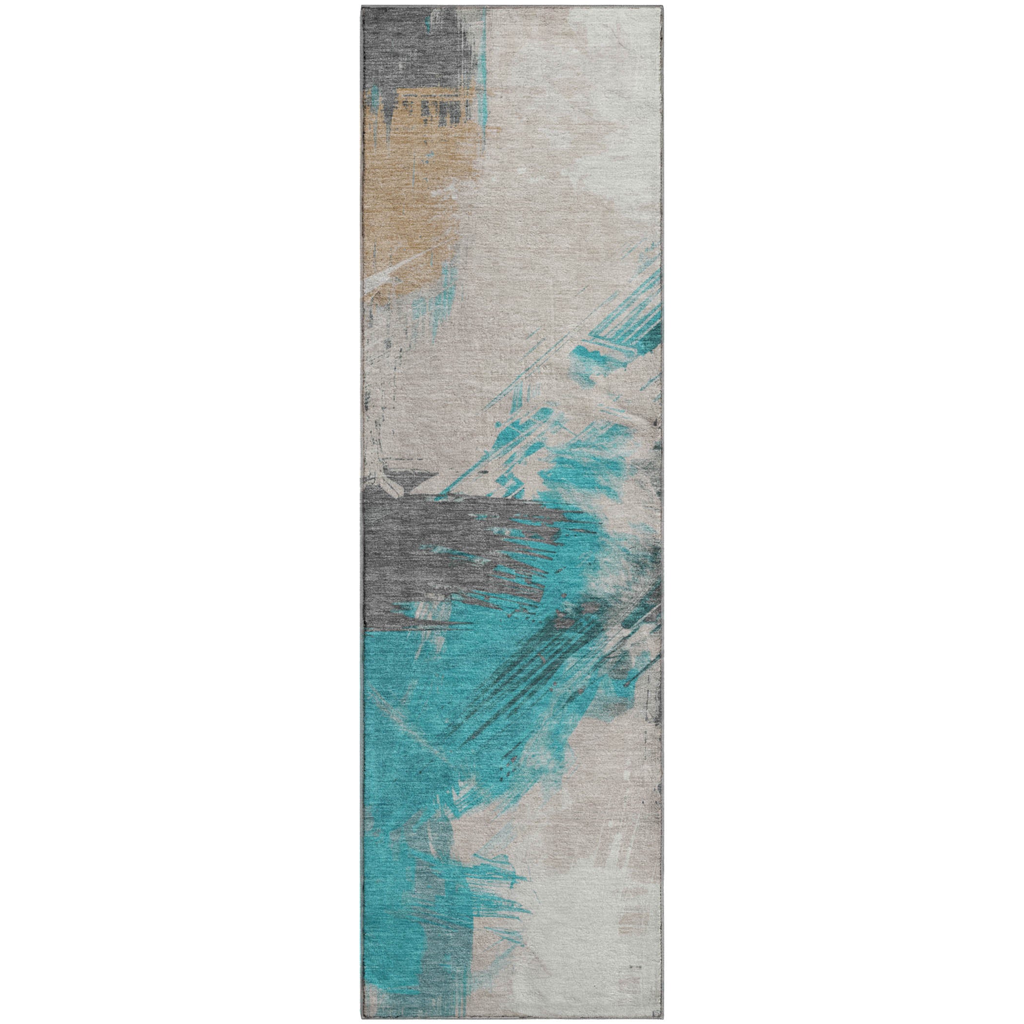 Antigua Machine Washable Transitional Teal Rug 2'3" x 7'6" #shape_Runner