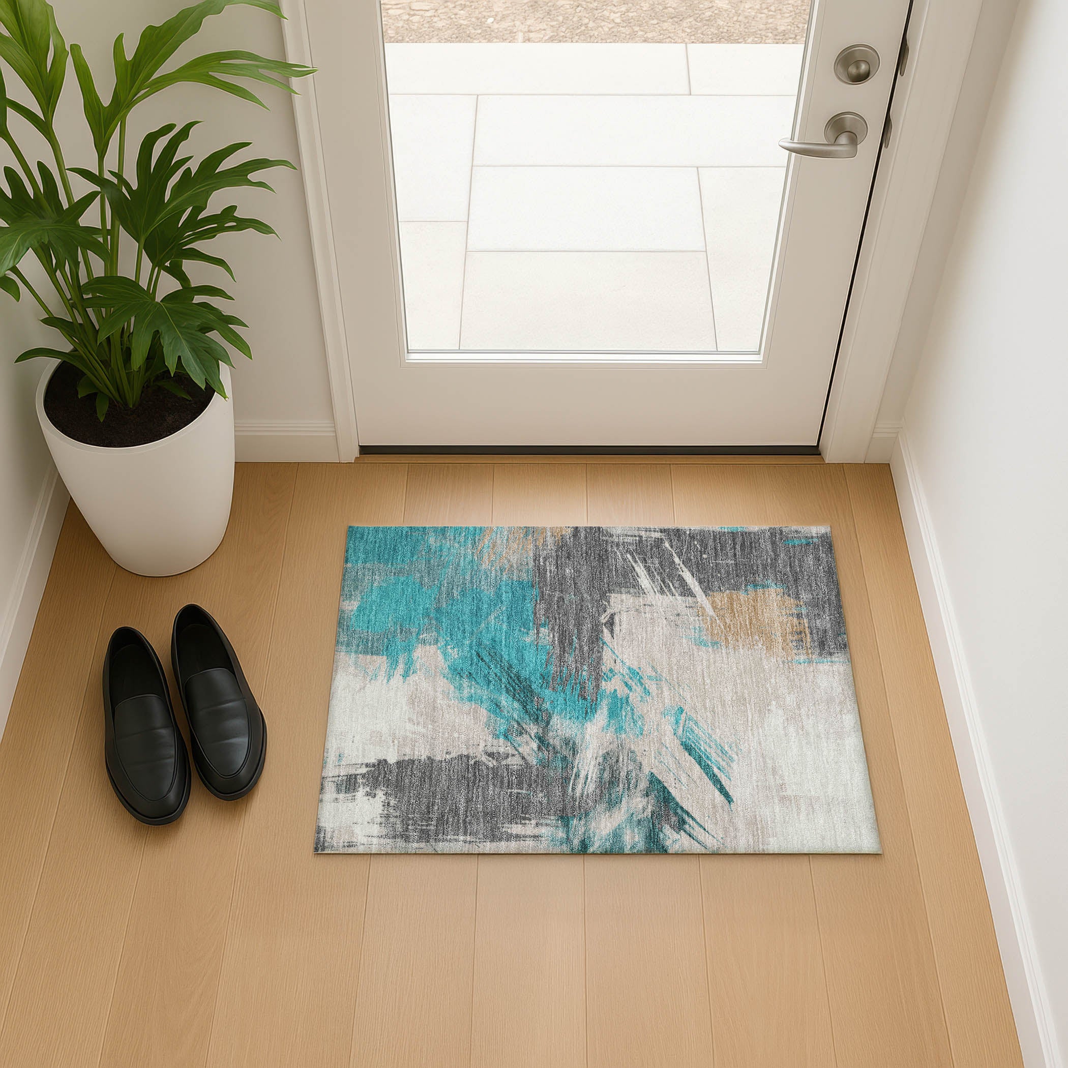 Antigua Machine Washable Transitional Teal Rug 1'8" x 2'6" #shape_Rectangle