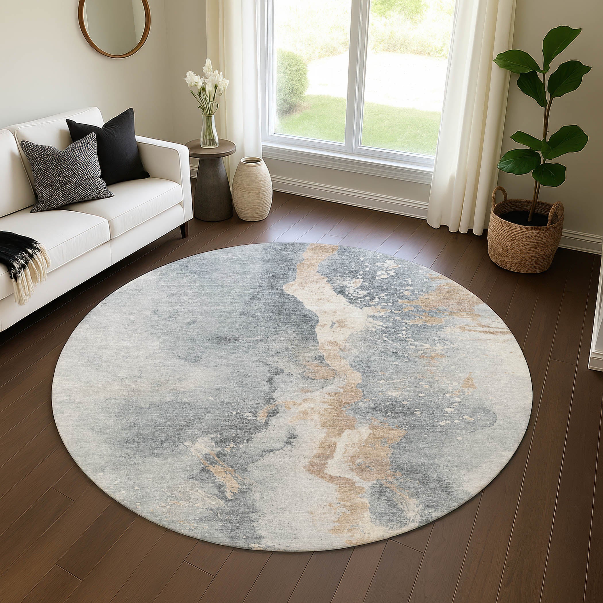 Reykjavik Machine Washable Transitional Gray Rug 8' x 8' #shape_Round