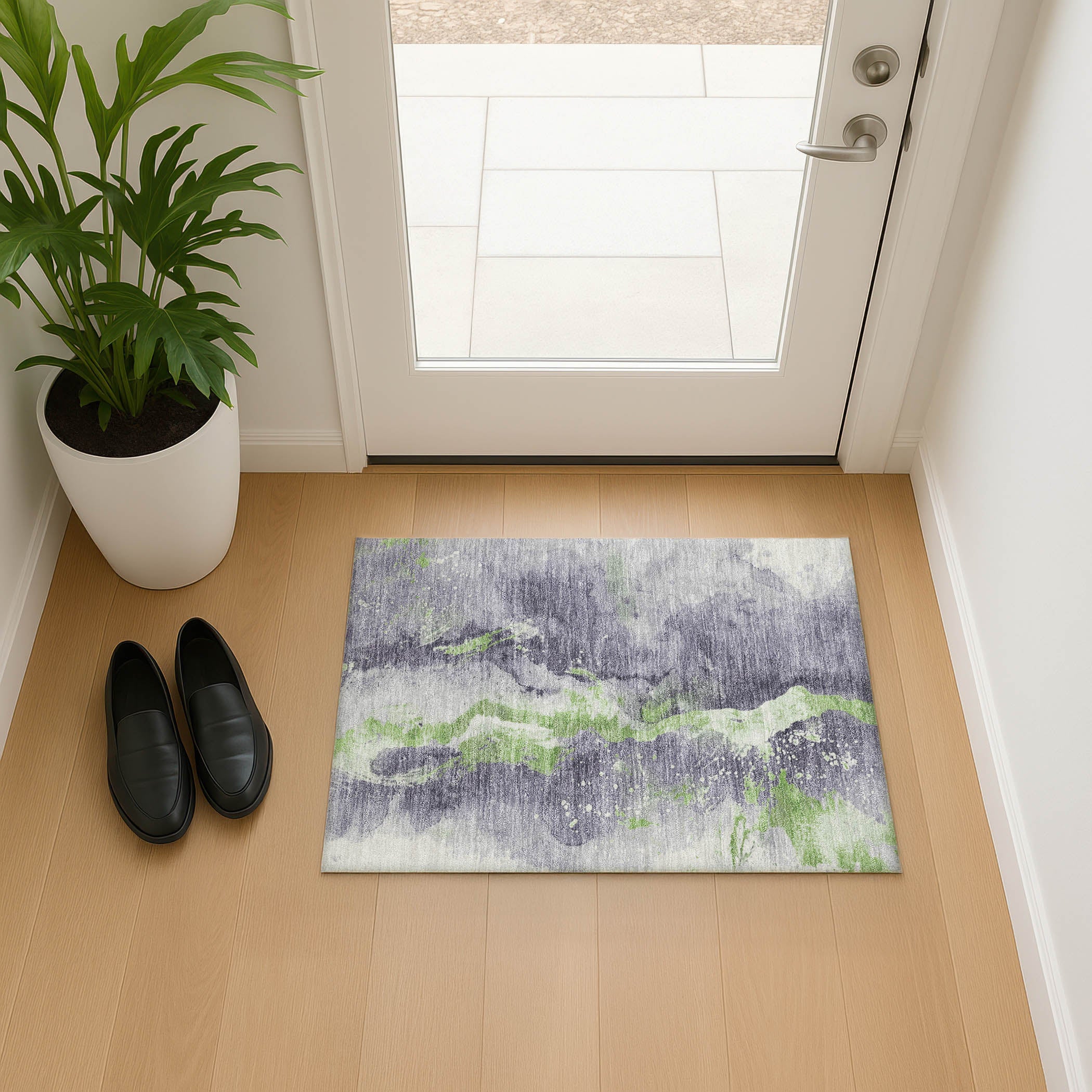 Reykjavik Machine Washable Transitional Lavender Purple Rug 1'8" x 2'6" #shape_Rectangle