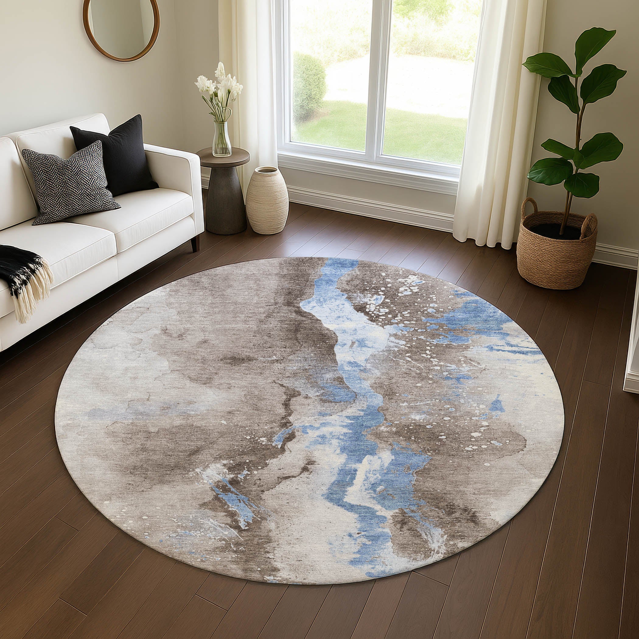 Reykjavik Machine Washable Transitional Taupe Brown Rug 8' x 8' #shape_Round