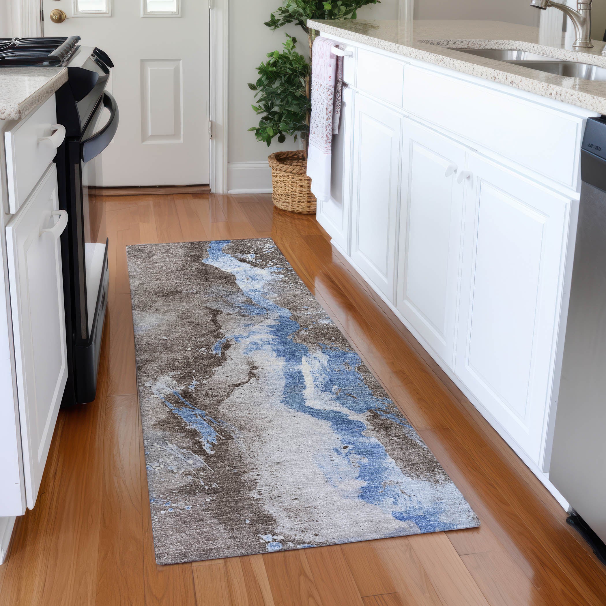 Reykjavik Machine Washable Transitional Taupe Brown Rug 2'3" x 7'6" #shape_Runner