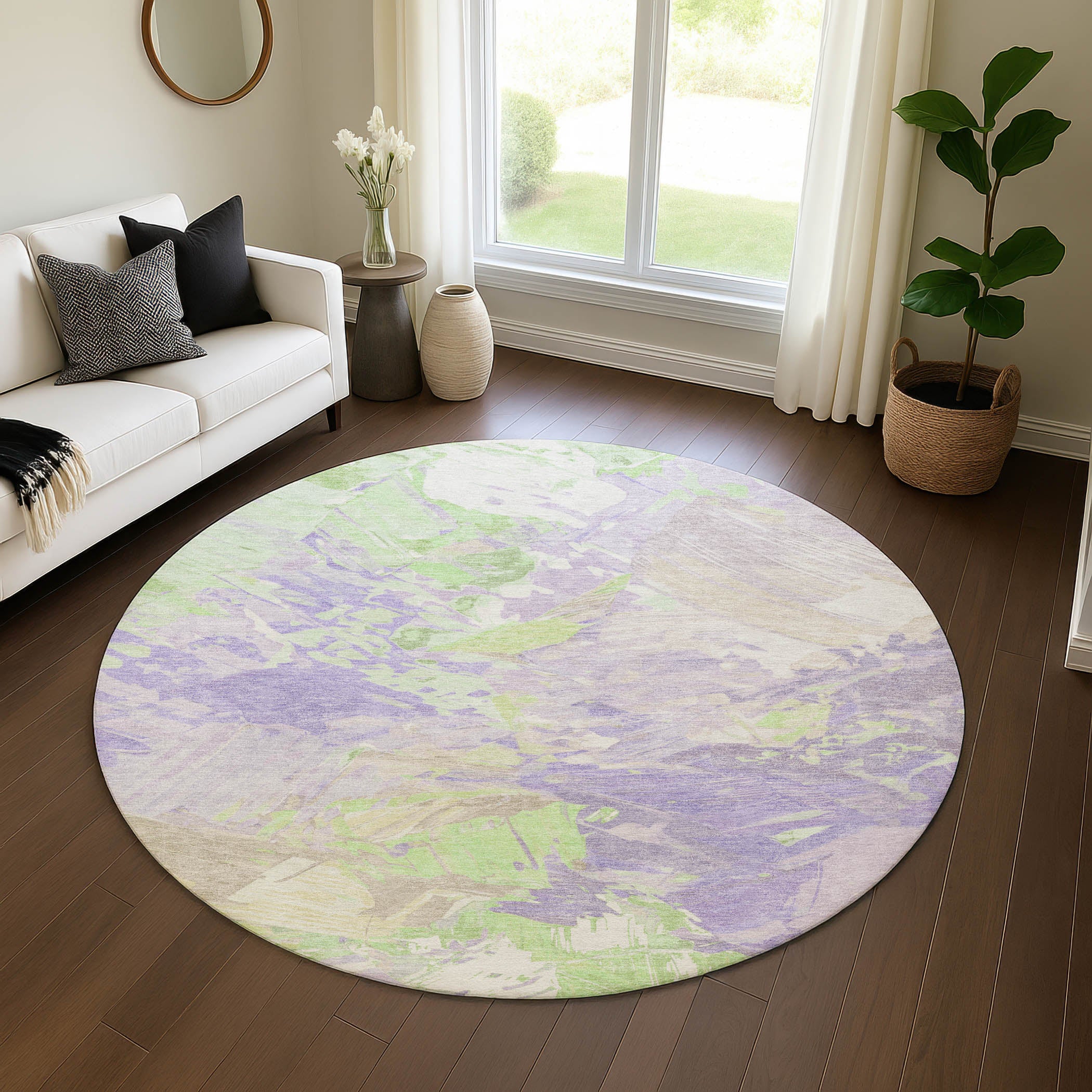 Havana Machine Washable Transitional Lavender Purple Rug 8' x 8' #shape_Round