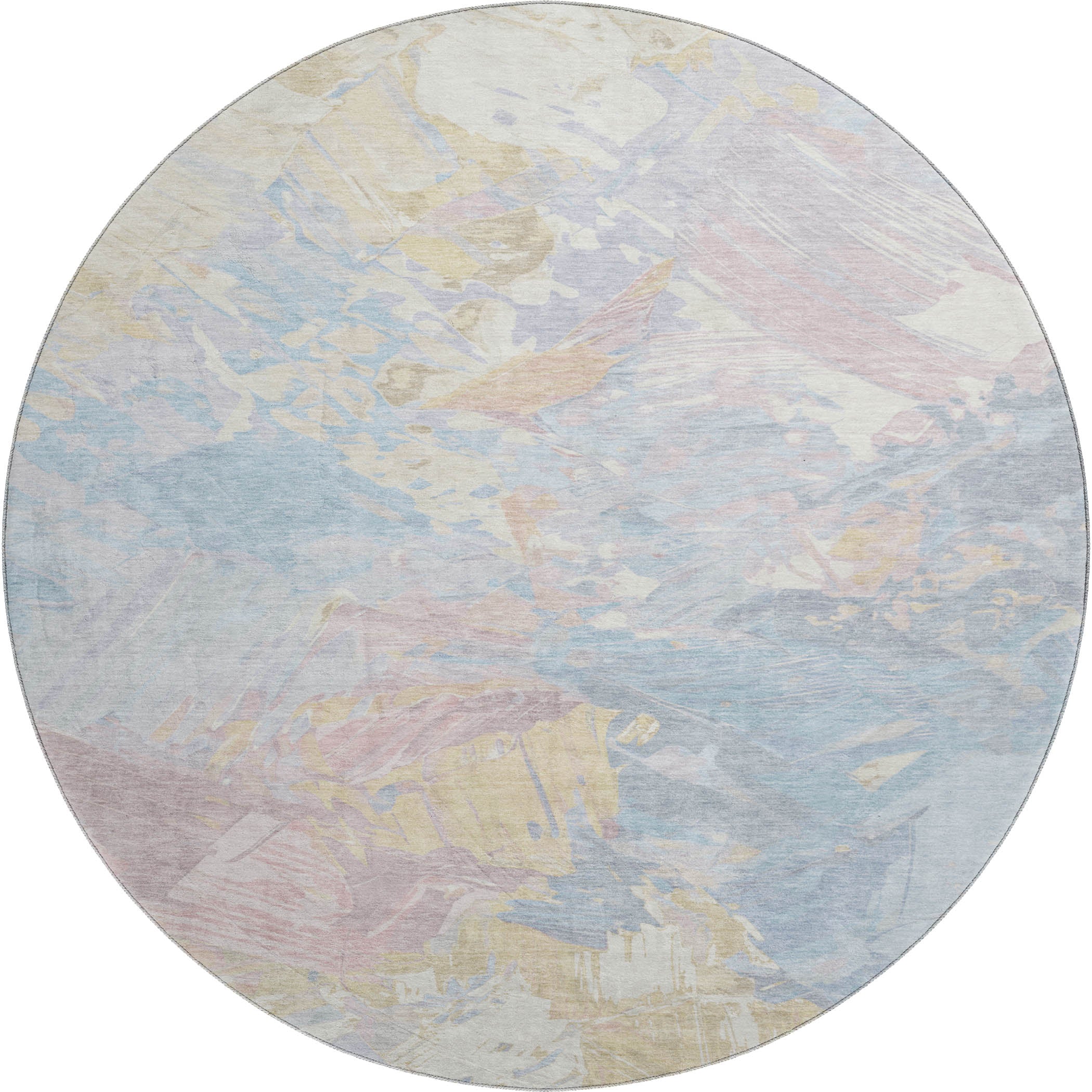 Havana Machine Washable Transitional Sky Blue Rug 8' x 8' #shape_Round
