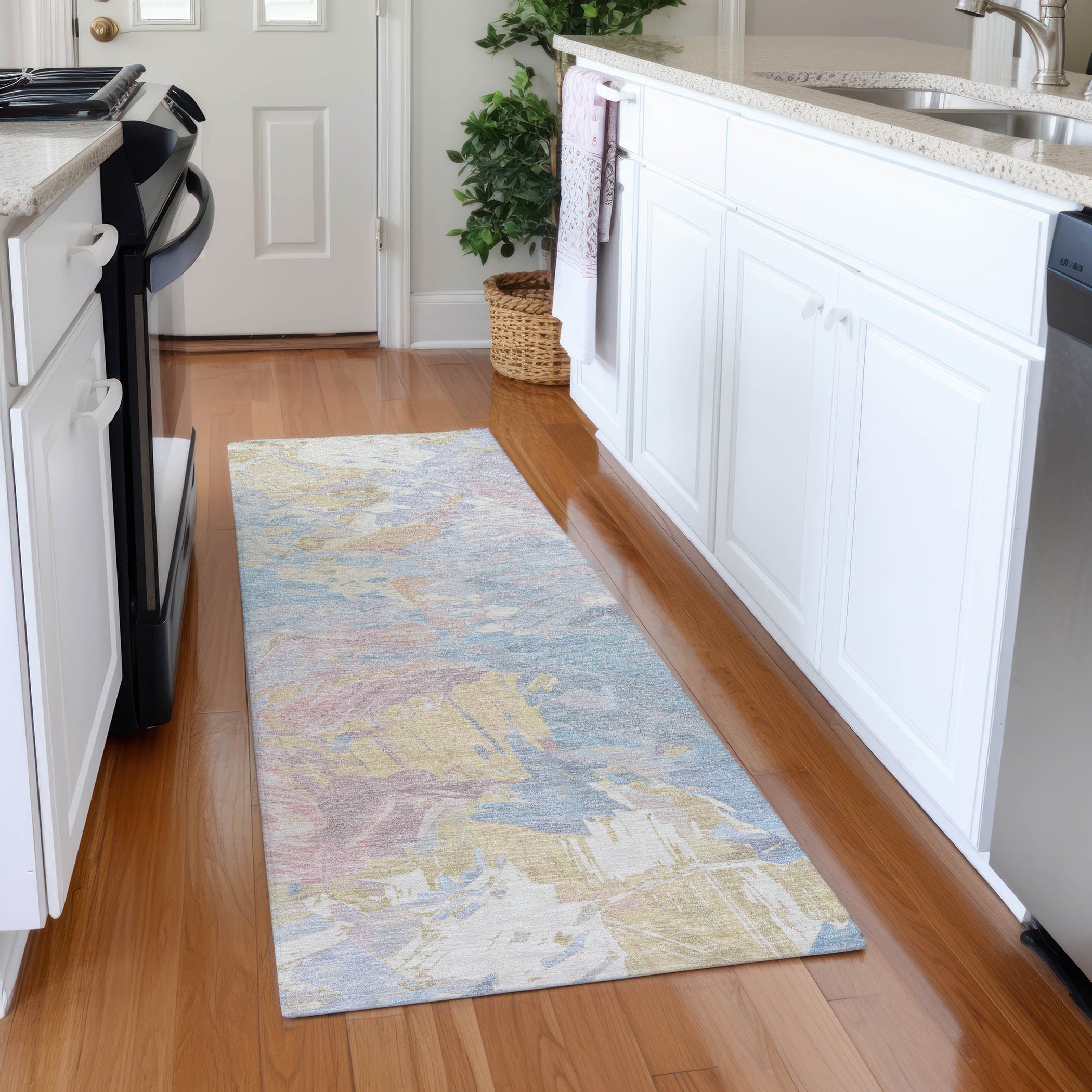 Havana Machine Washable Transitional Sky Blue Rug 2'3" x 7'6" #shape_Runner