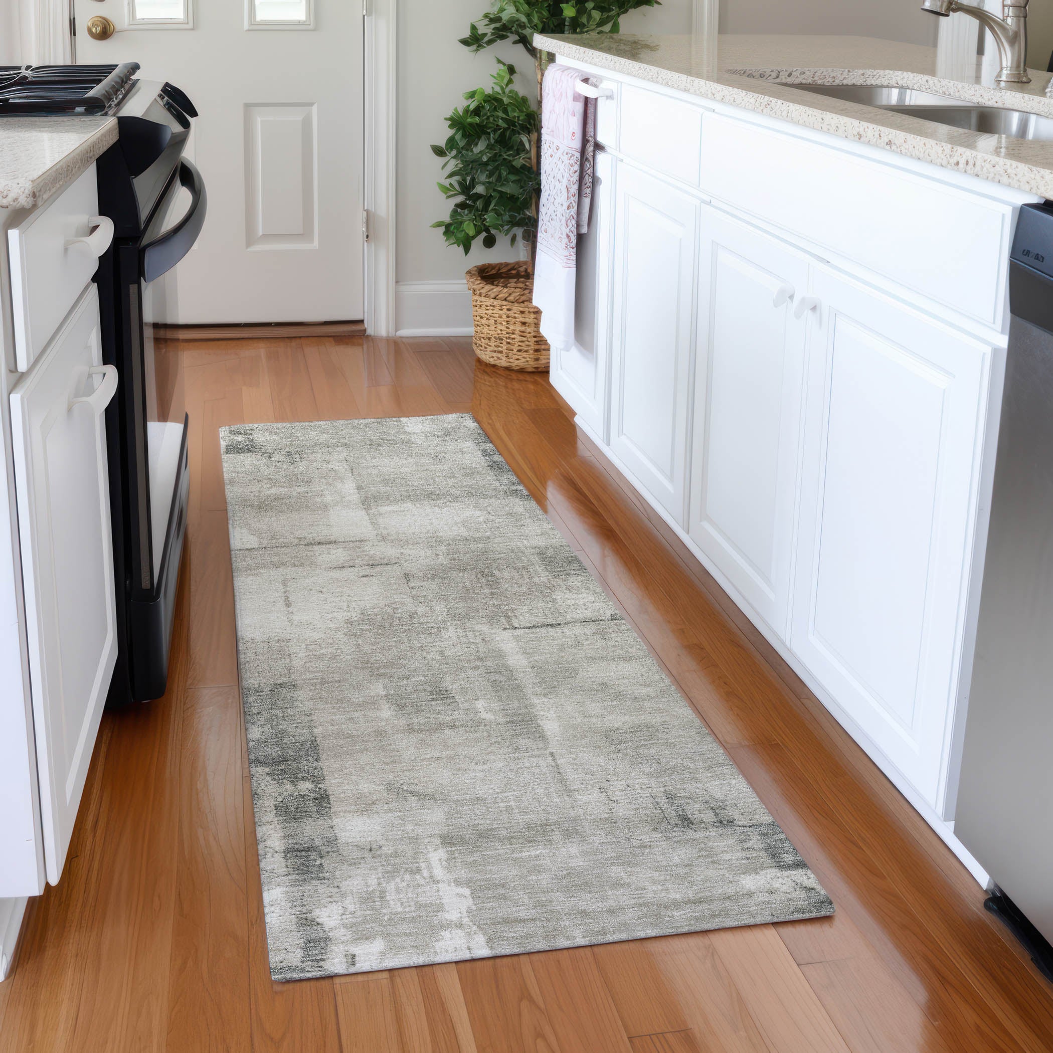 Athens Machine Washable Transitional Beige Brown Rug 2'3" x 7'6" #shape_Runner
