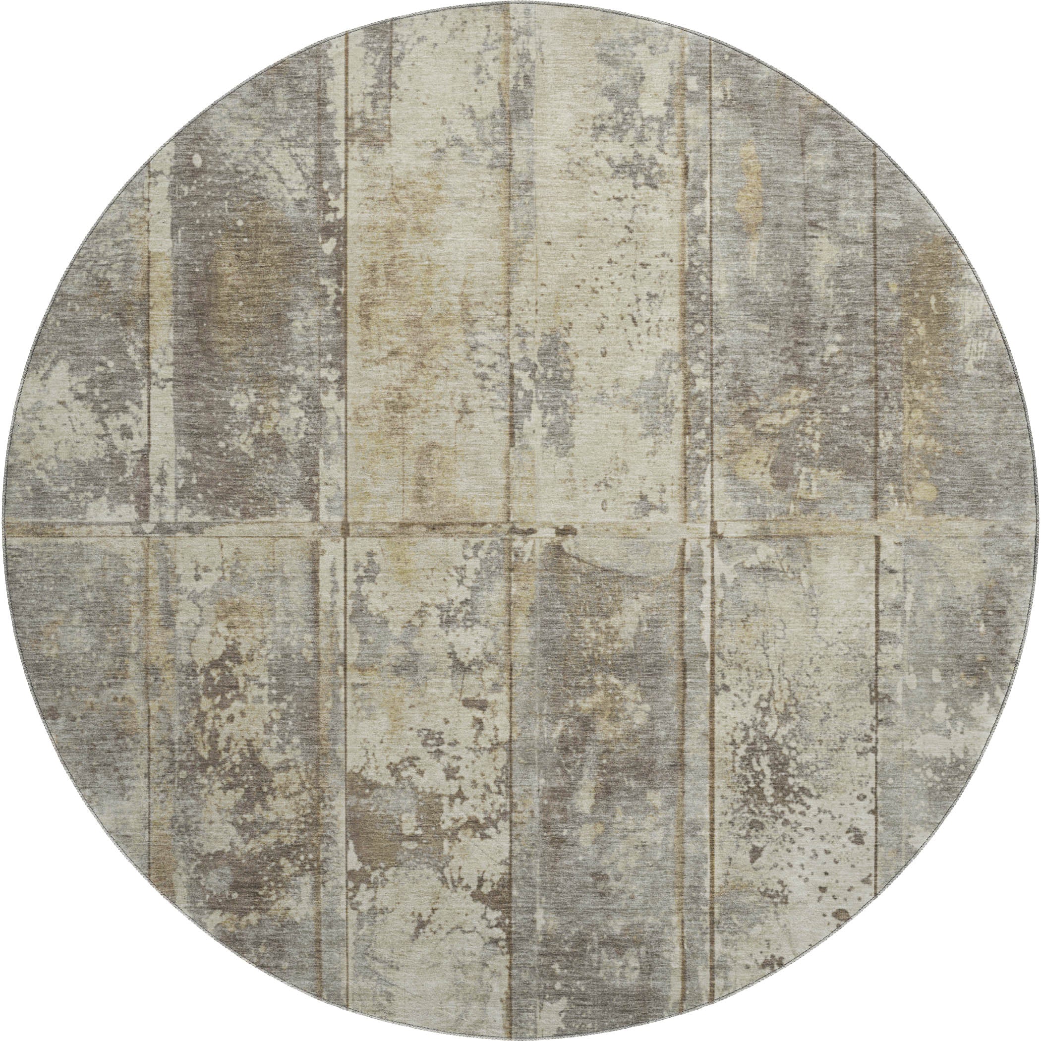 Athens Machine Washable Transitional Beige Brown Rug 8' x 8' #shape_Round