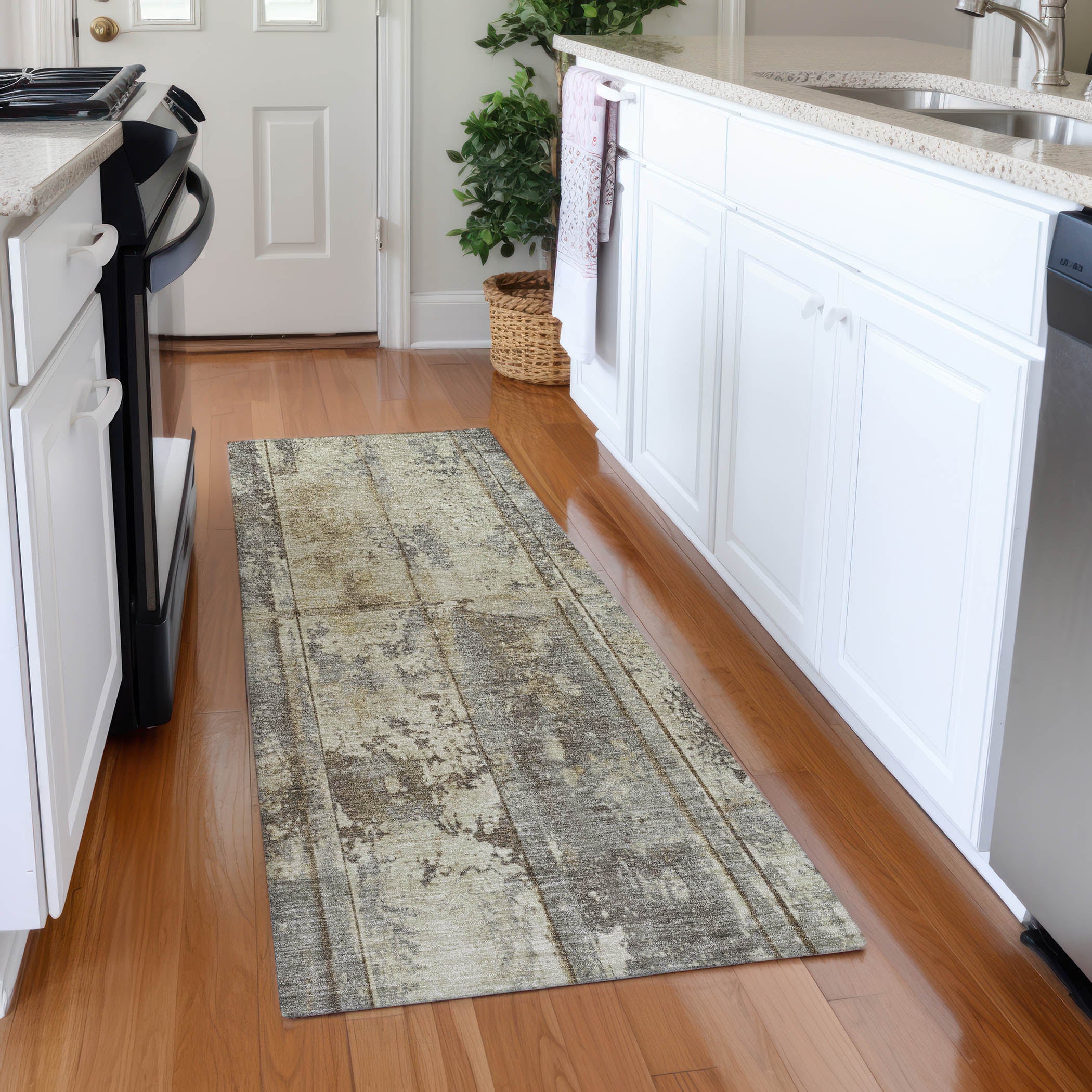 Athens Machine Washable Transitional Beige Brown Rug 2'3" x 7'6" #shape_Runner