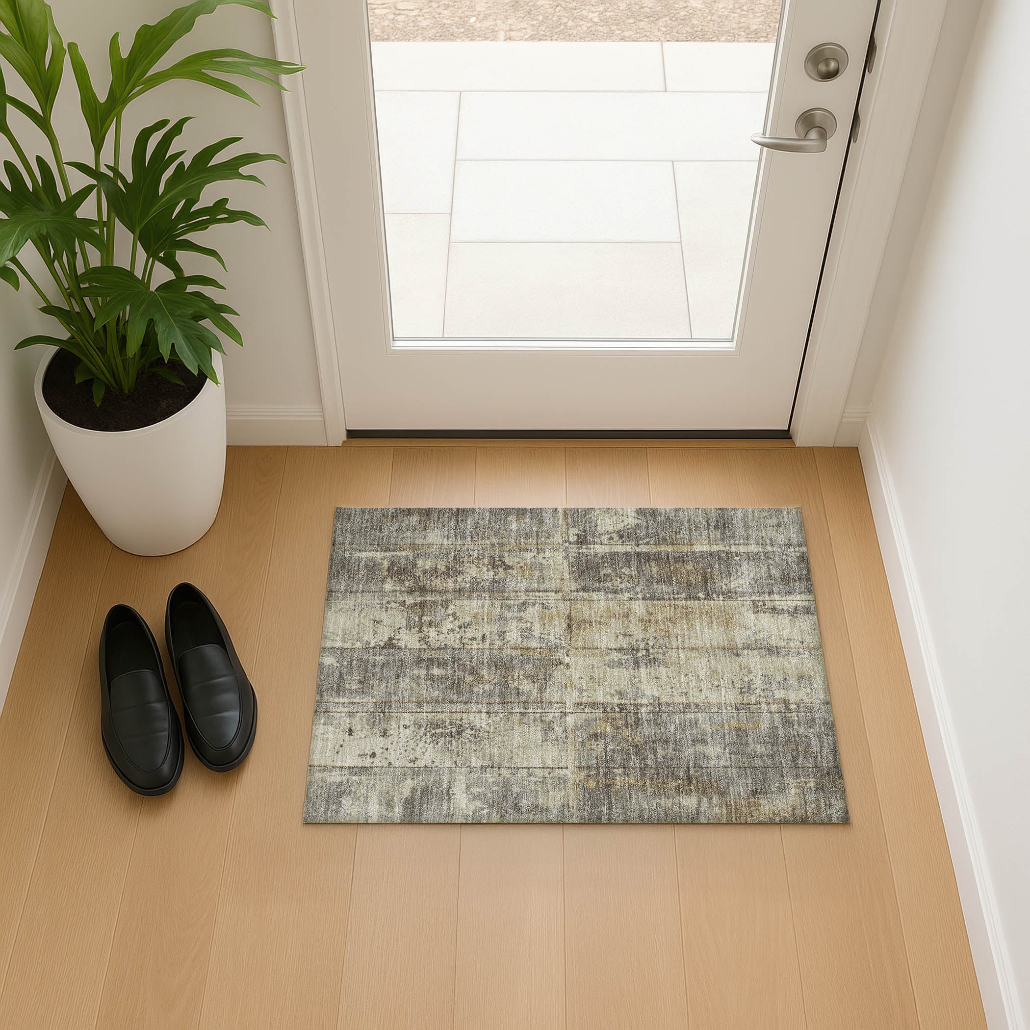 Athens Machine Washable Transitional Beige Brown Rug 1'8" x 2'6" #shape_Rectangle