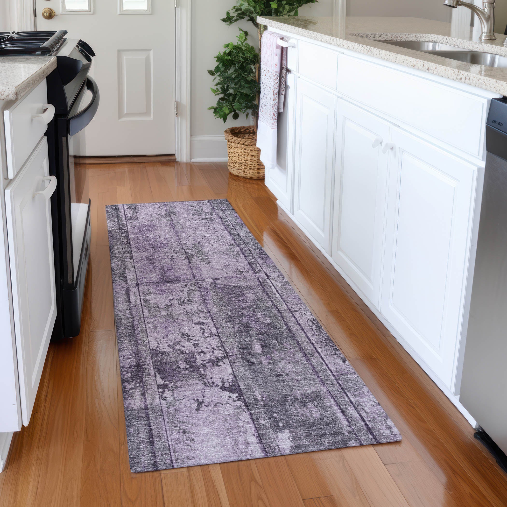 Athens Machine Washable Transitional Purple Rug 2'3" x 7'6" #shape_Runner