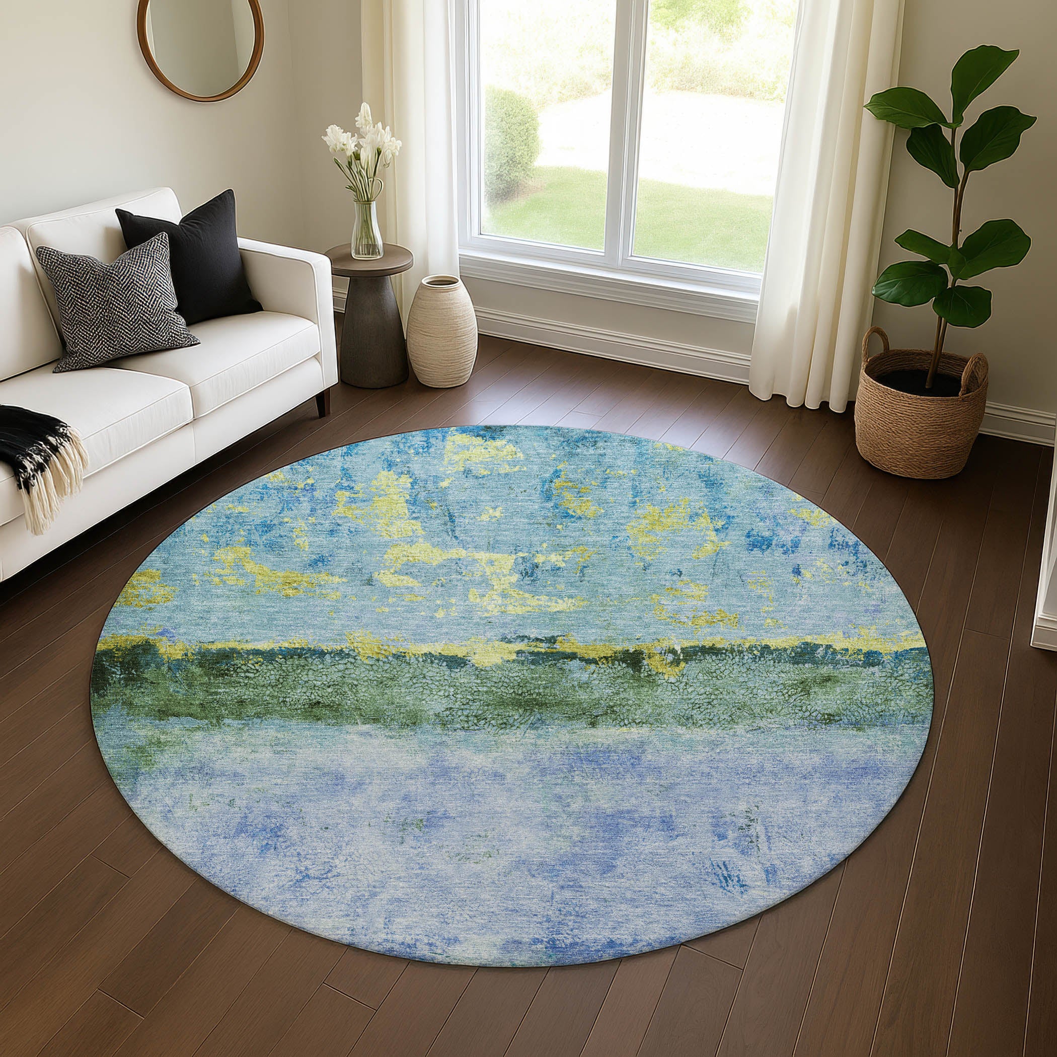 Jaipur Machine Washable Transitional Blue Rug 8' x 8' #shape_Round
