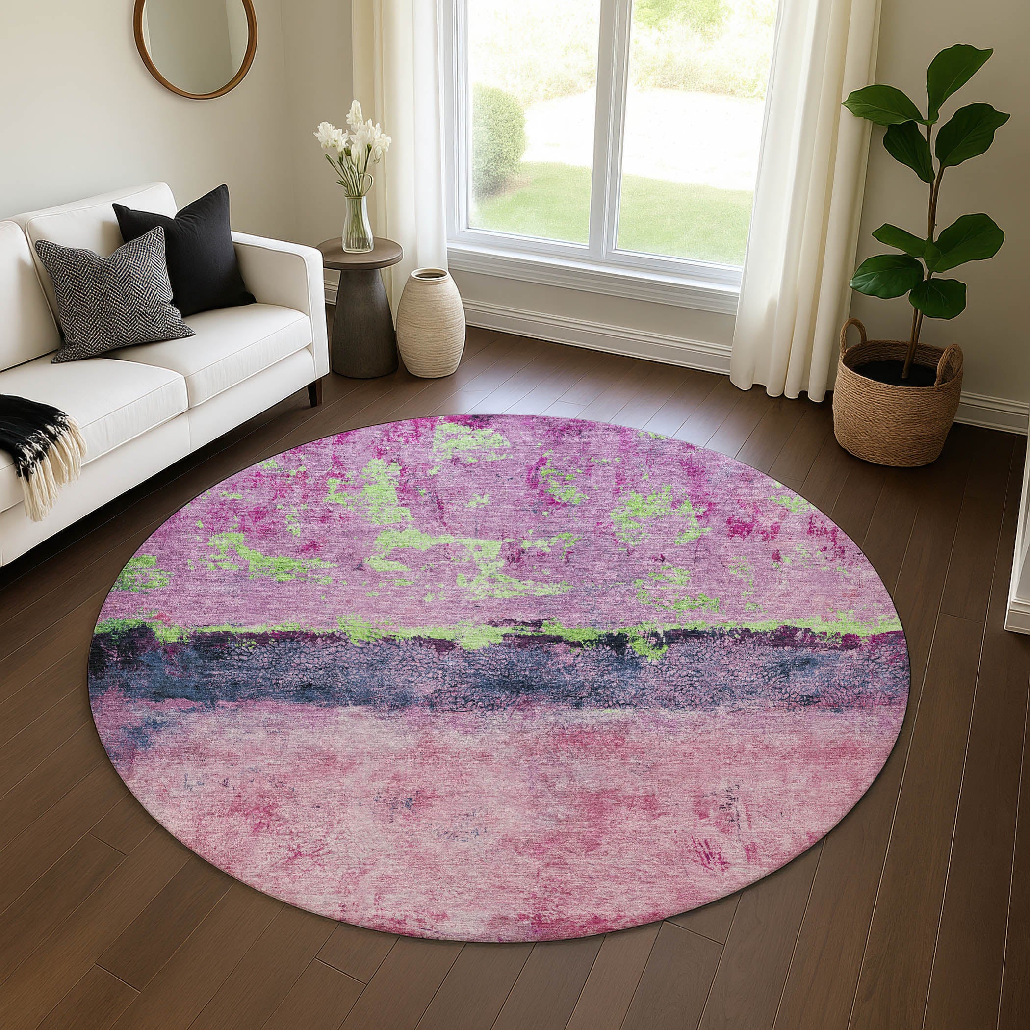 Jaipur Machine Washable Transitional Blush Pink Rug 8' x 8' #shape_Round
