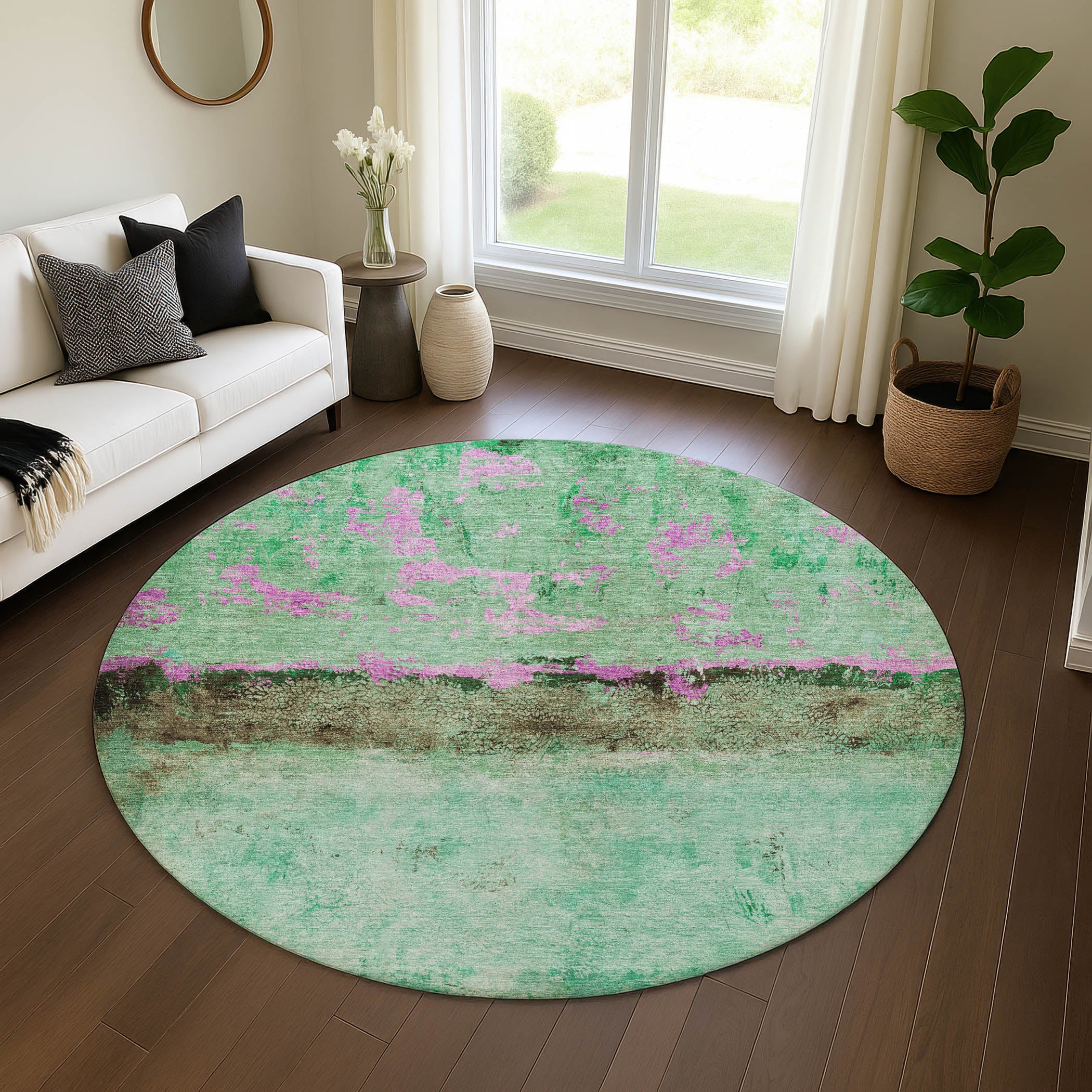 Jaipur Machine Washable Transitional Green Rug 8' x 8' #shape_Round