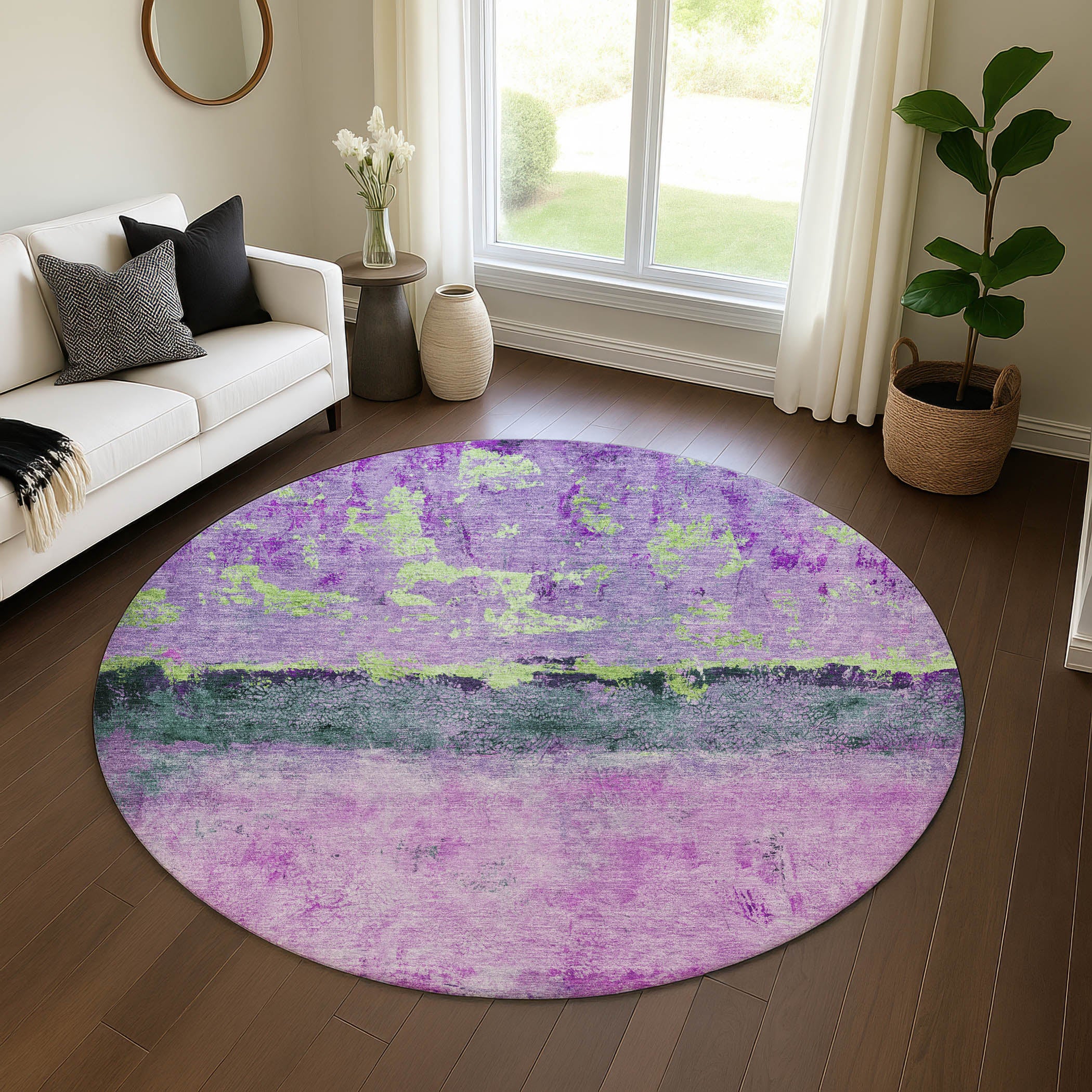 Jaipur Machine Washable Transitional Purple Rug 8' x 8' #shape_Round