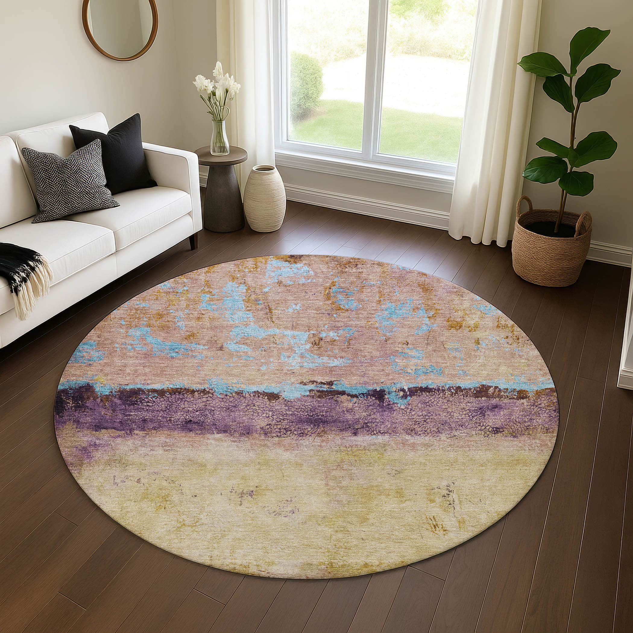 Jaipur Machine Washable Transitional Salmon Orange Rug 8' x 8' #shape_Round