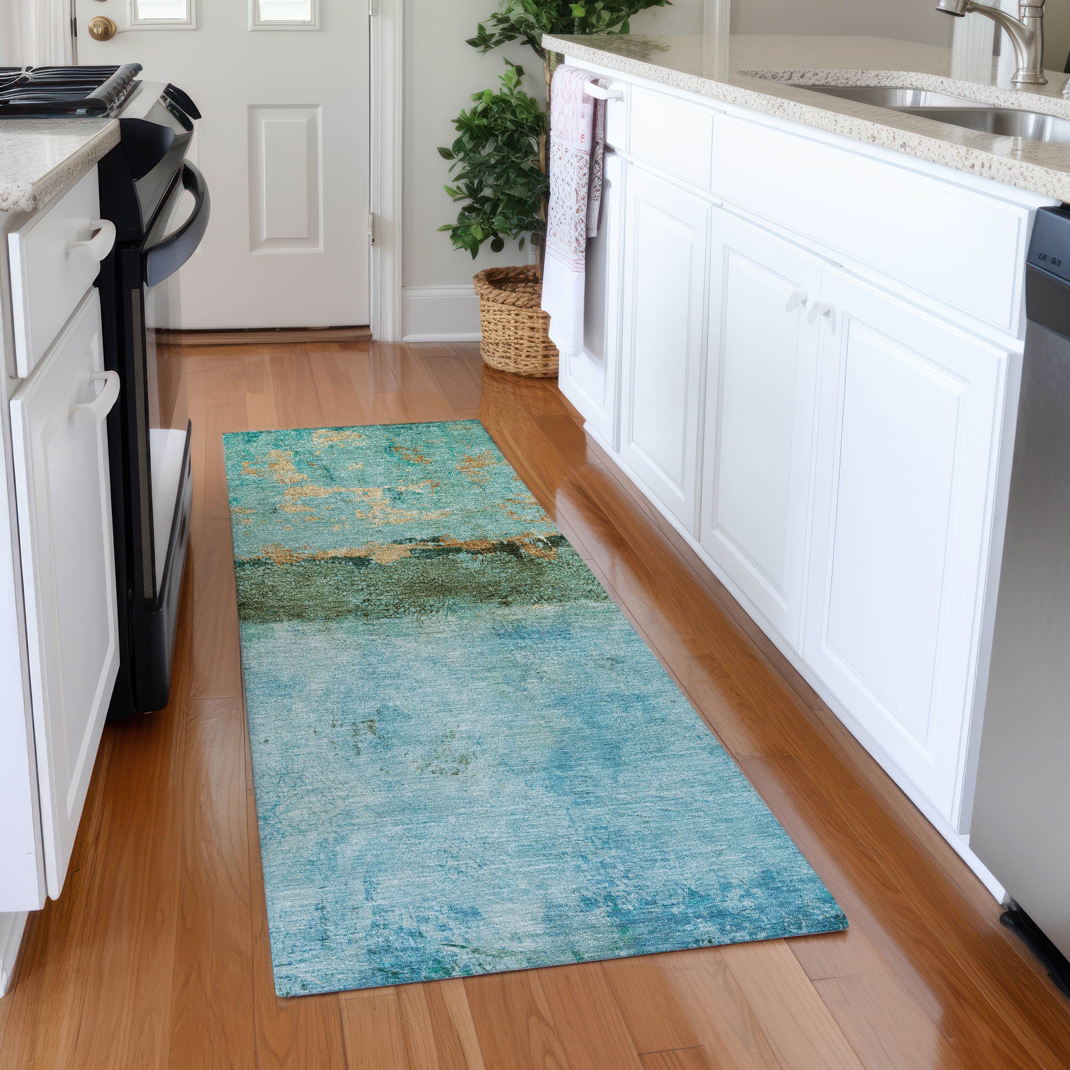 Jaipur Machine Washable Transitional Teal Rug 2'3" x 7'6" #shape_Runner