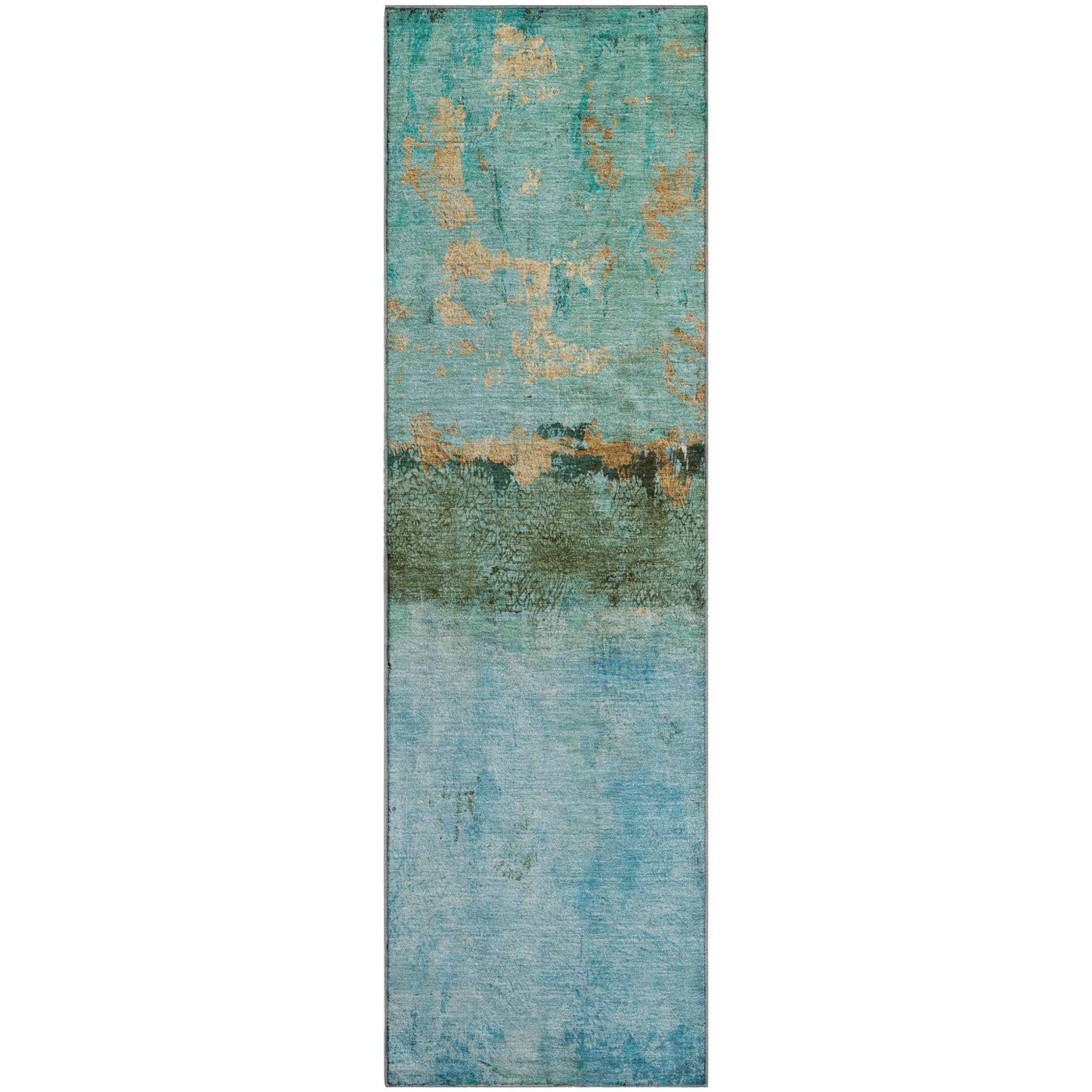 Jaipur Machine Washable Transitional Teal Rug 2'3" x 7'6" #shape_Runner