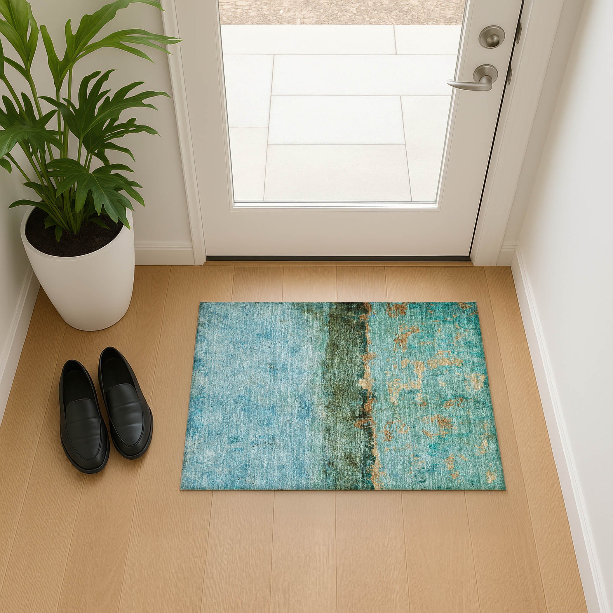 Jaipur Machine Washable Transitional Teal Rug 1'8" x 2'6" #shape_Rectangle