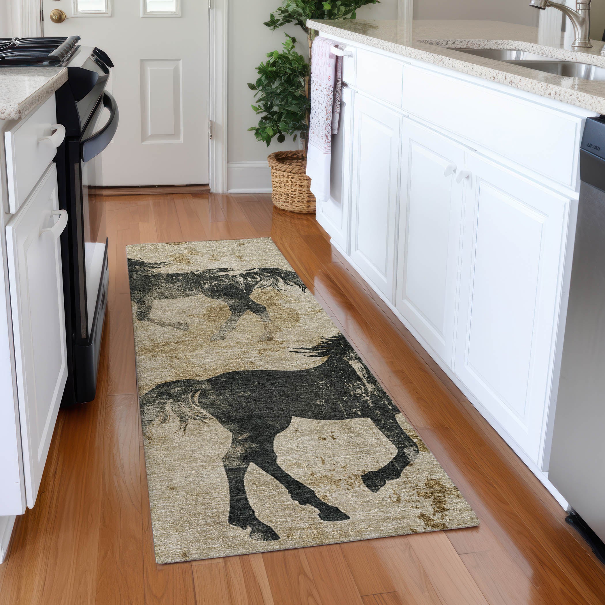 Lucerne Machine Washable Transitional Beige Brown Rug 2'3" x 7'6" #shape_Runner