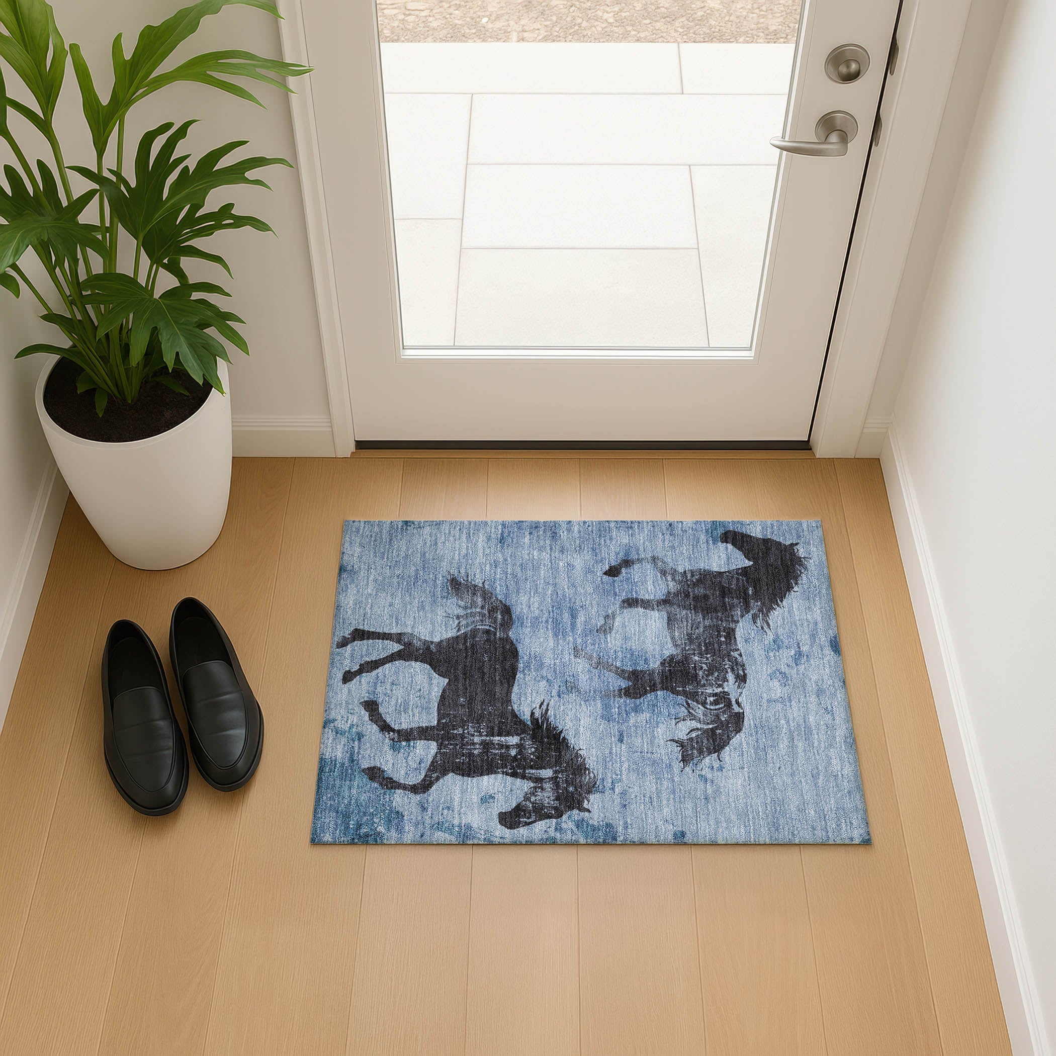 Lucerne Machine Washable Transitional Denim Blue Rug 1'8" x 2'6" #shape_Rectangle