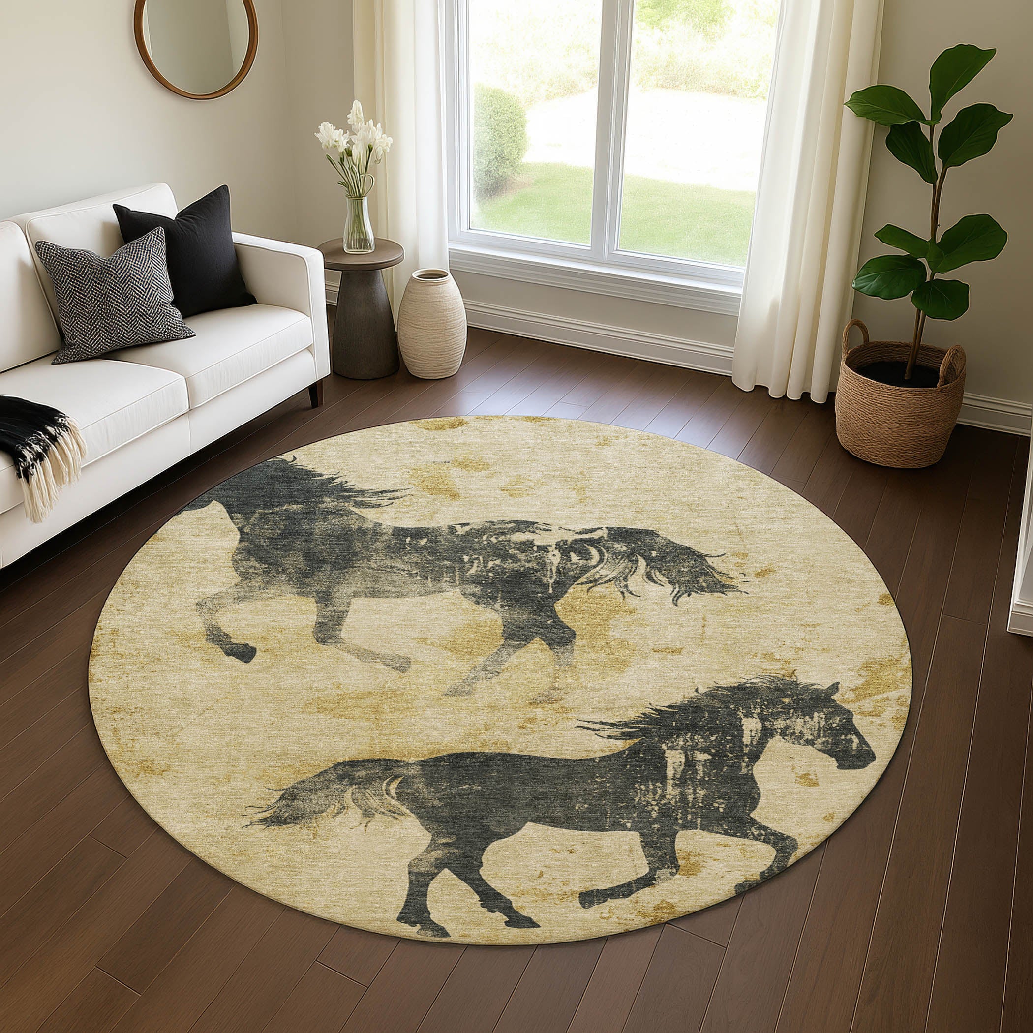 Lucerne Machine Washable Transitional Gold Rug 8' x 8' #shape_Round