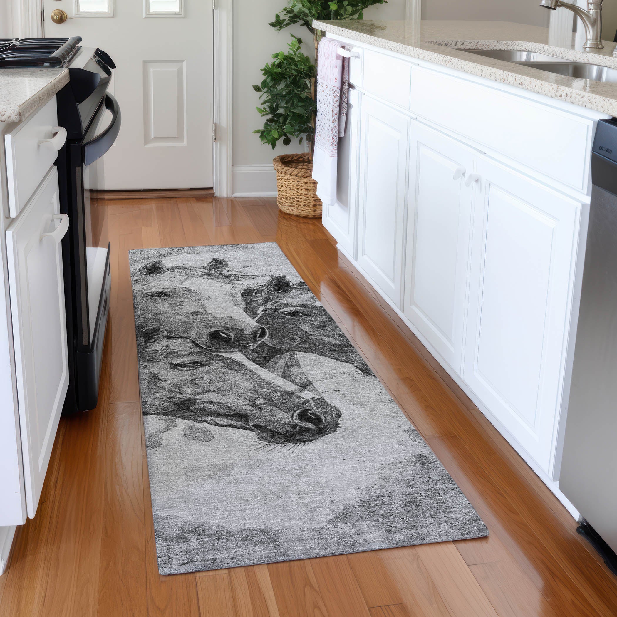 Vienna Machine Washable Transitional Gray Rug 2'3" x 7'6" #shape_Runner